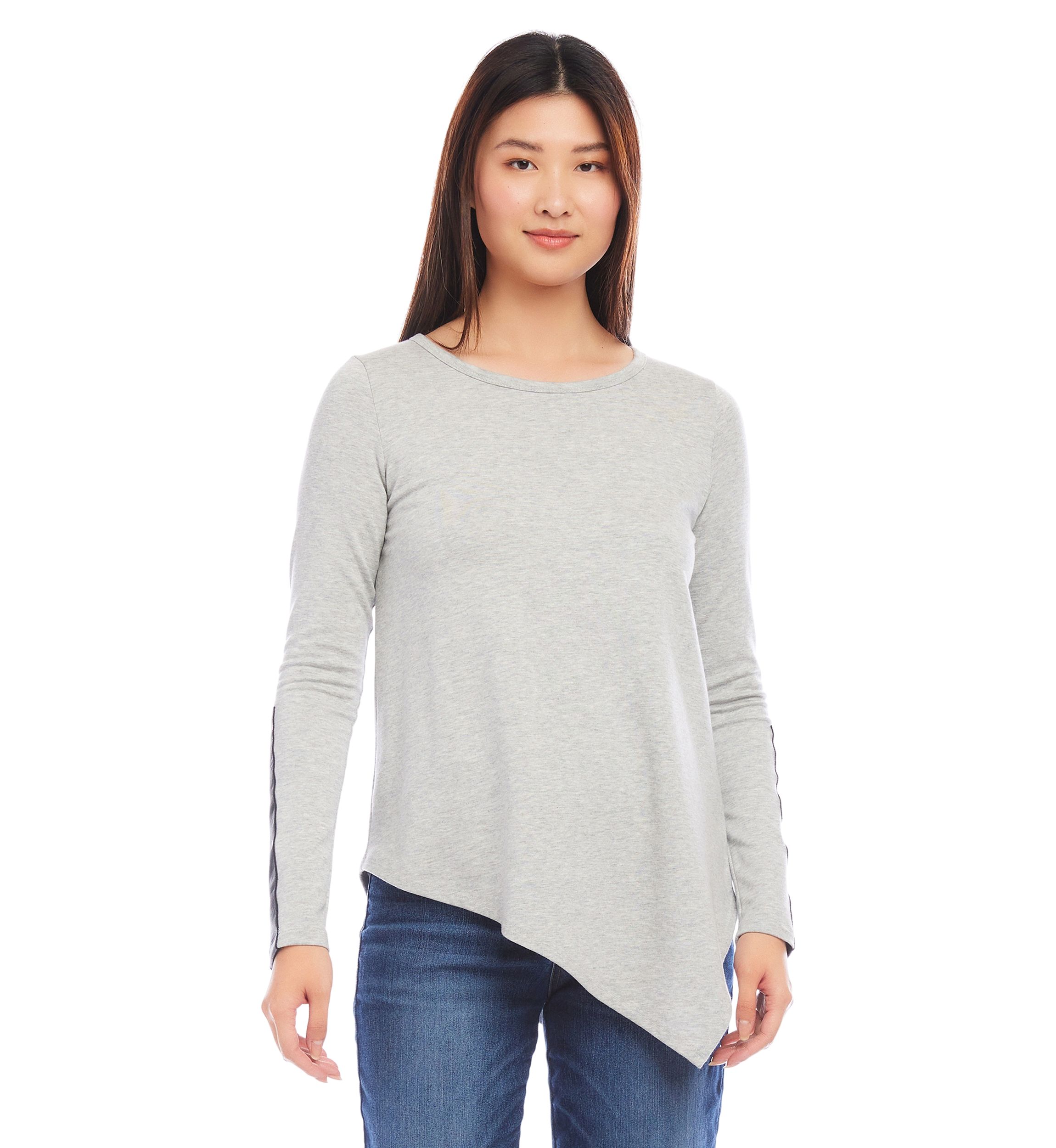 Womens Vegan Leather Trim Top
