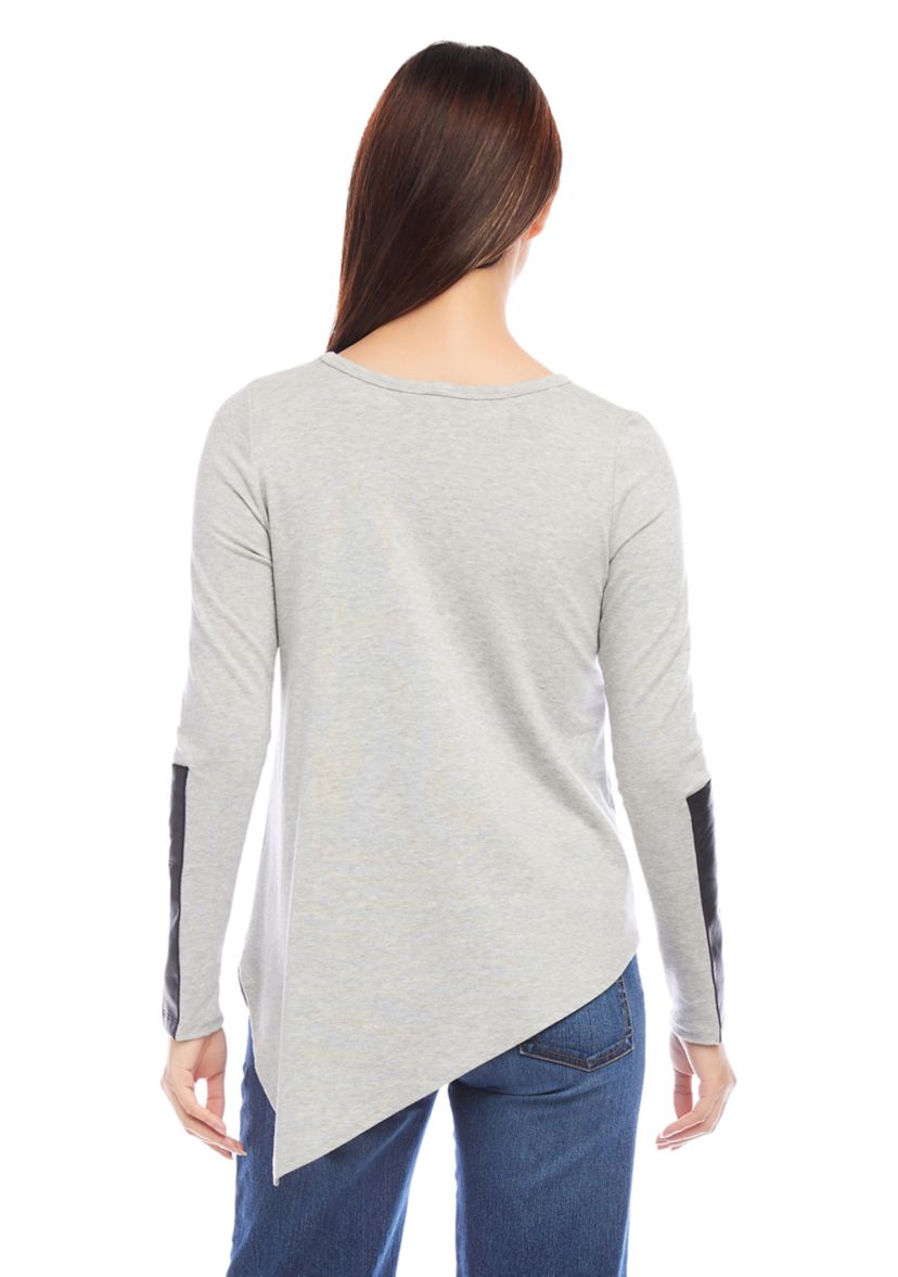 Womens Vegan Leather Trim Top
