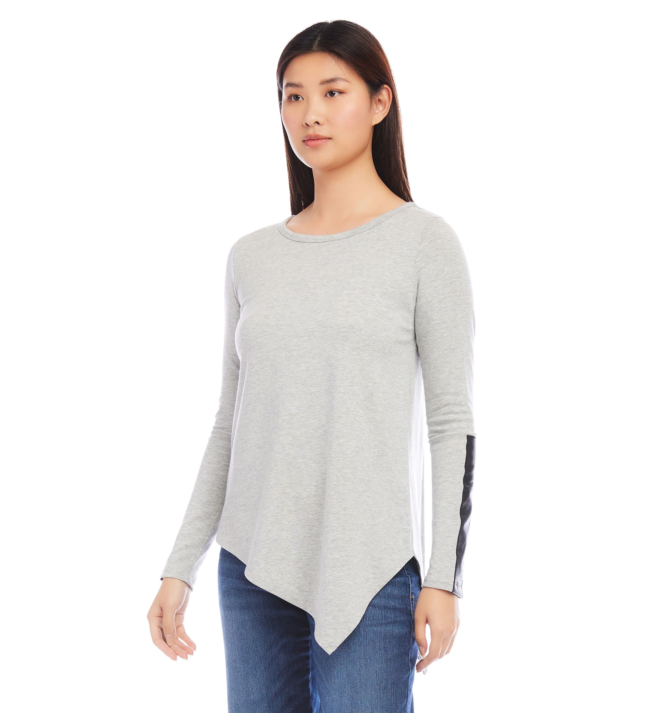 Womens Vegan Leather Trim Top