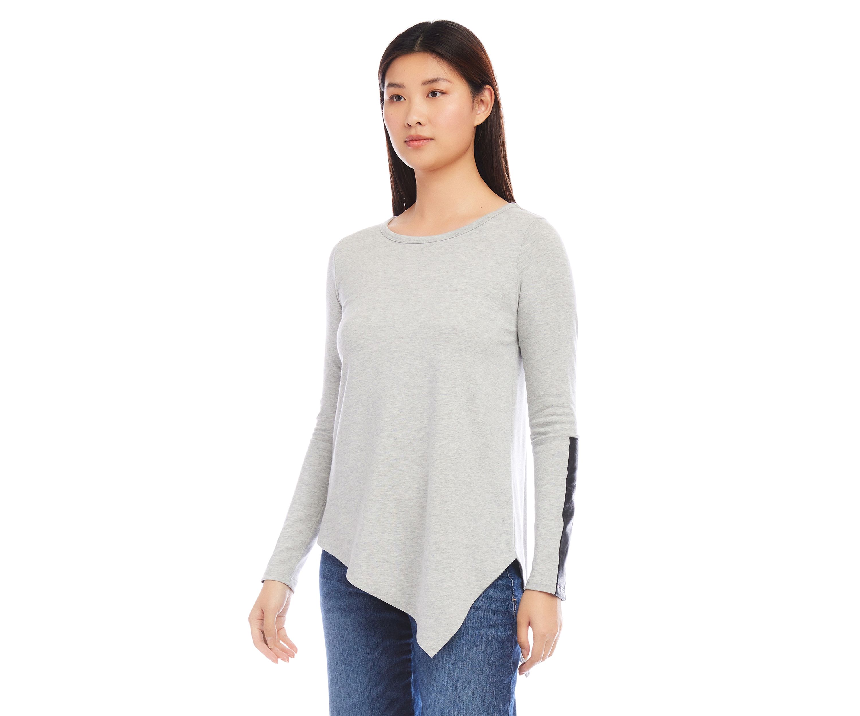 Womens Vegan Leather Trim Top