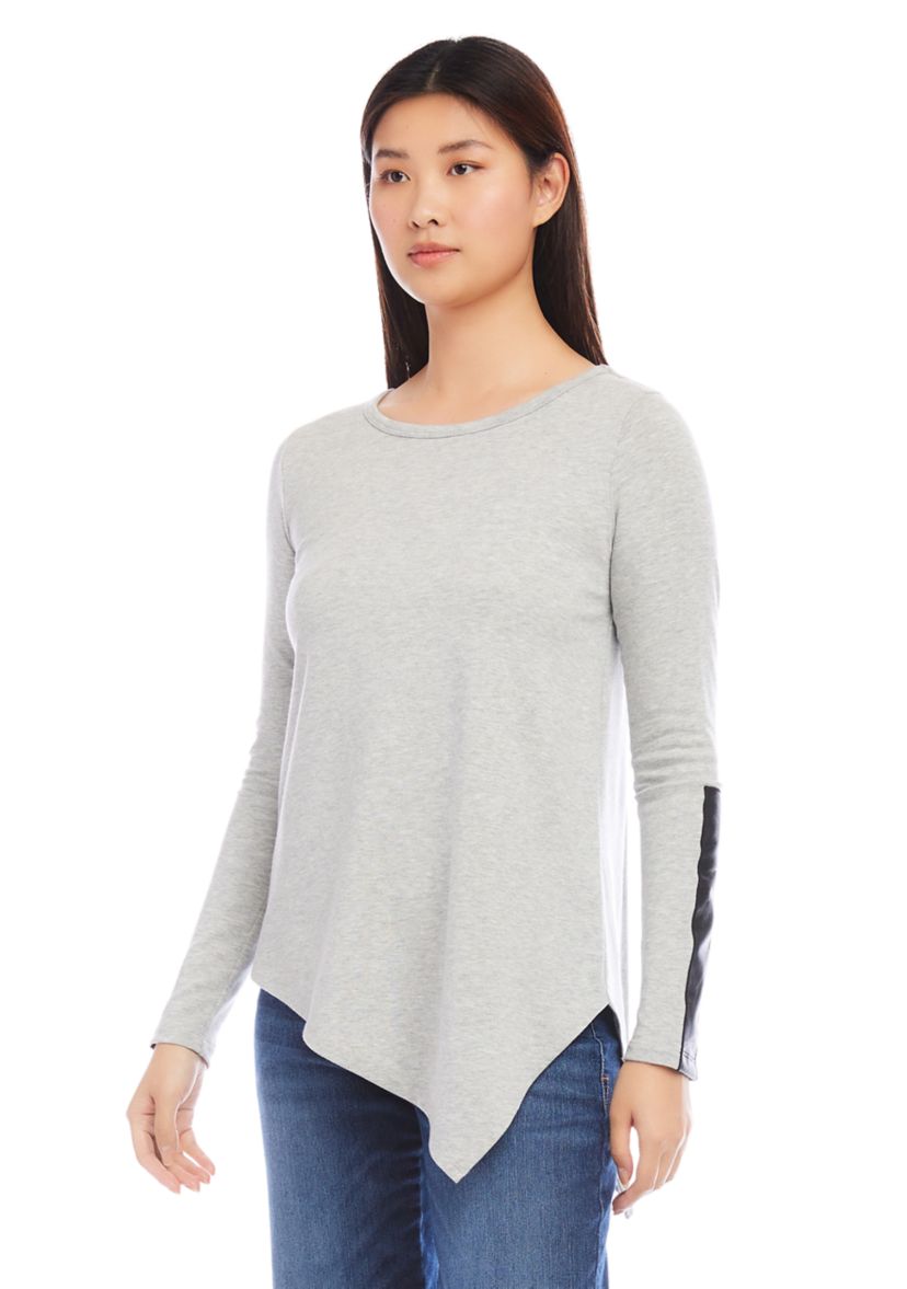 Womens Vegan Leather Trim Top