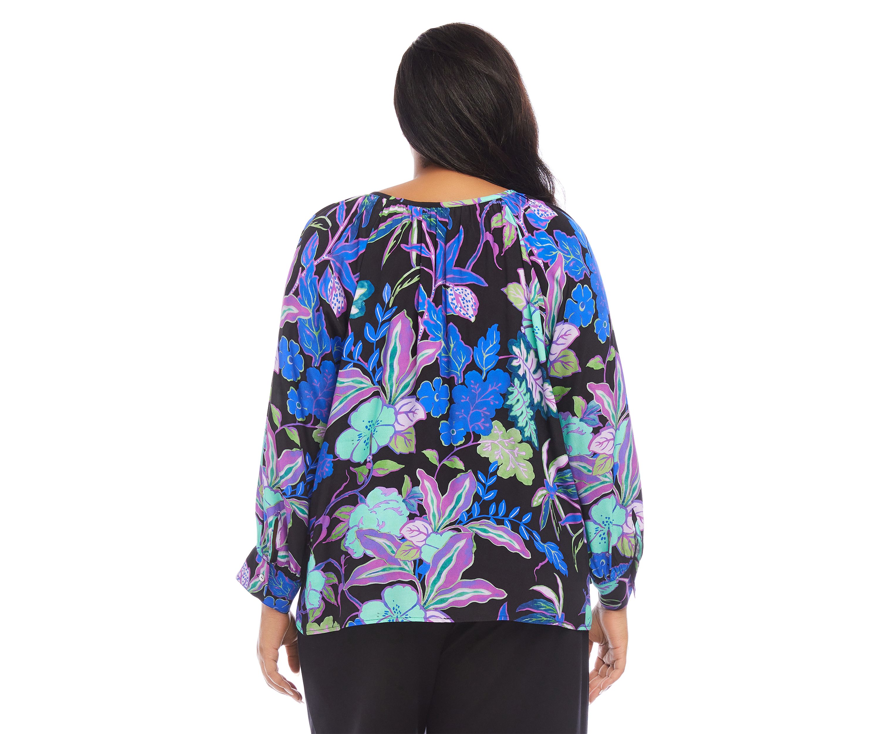 Plus Size Long Sleeve Printed Peasant Top