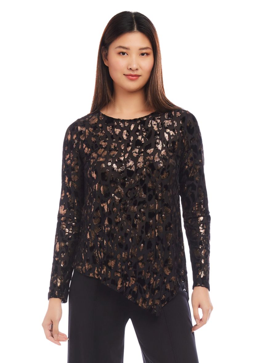 Petite Size Velvet Burnout Asymmetric Top