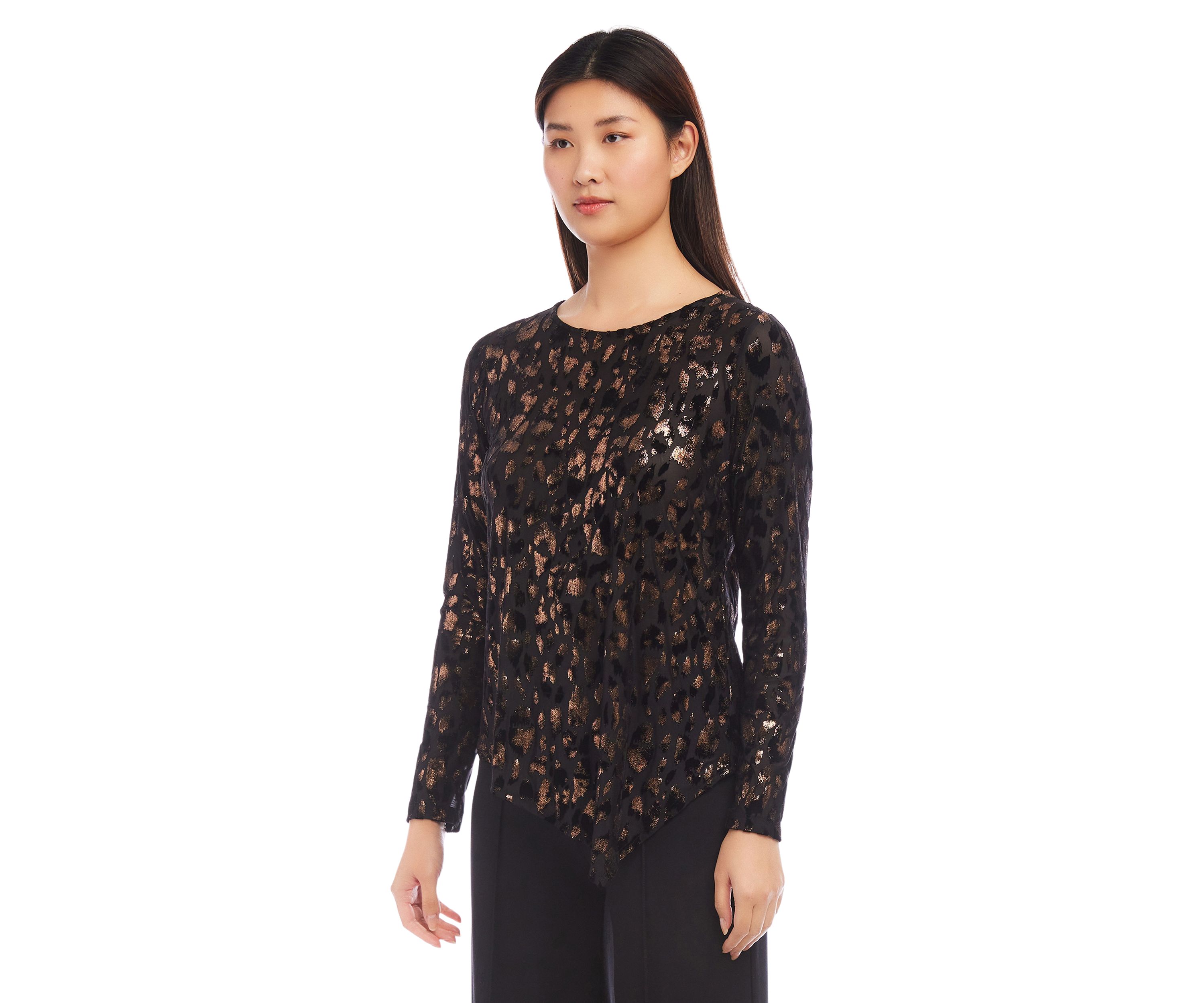 Petite Size Velvet Burnout Asymmetric Top