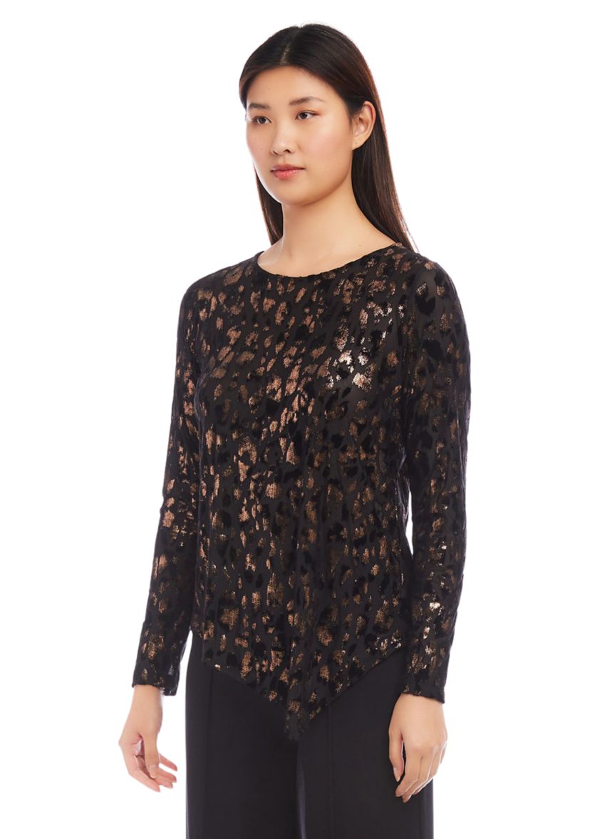 Petite Size Velvet Burnout Asymmetric Top