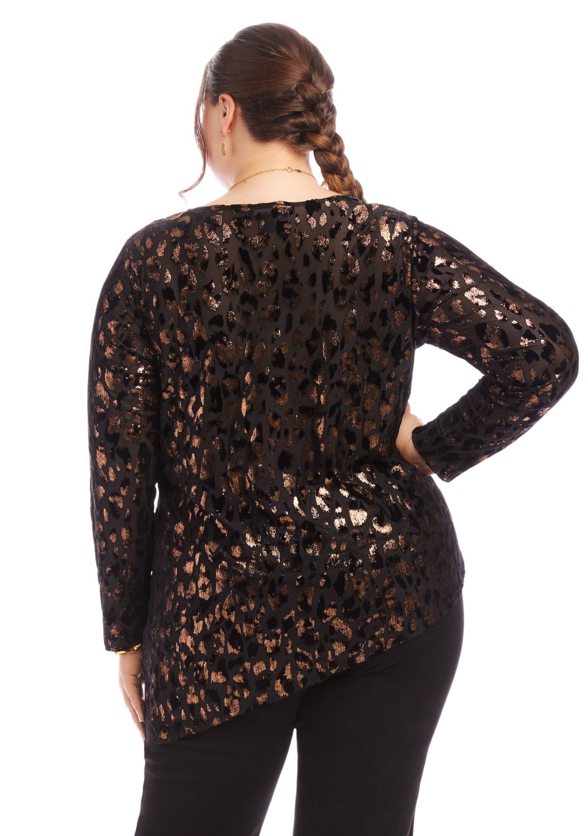 Plus Size Velvet Burnout Asymmetric Top