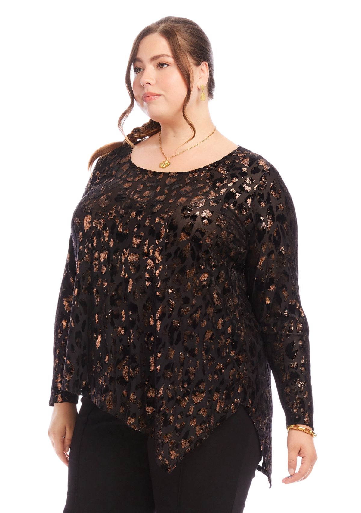 Plus Size Velvet Burnout Asymmetric Top
