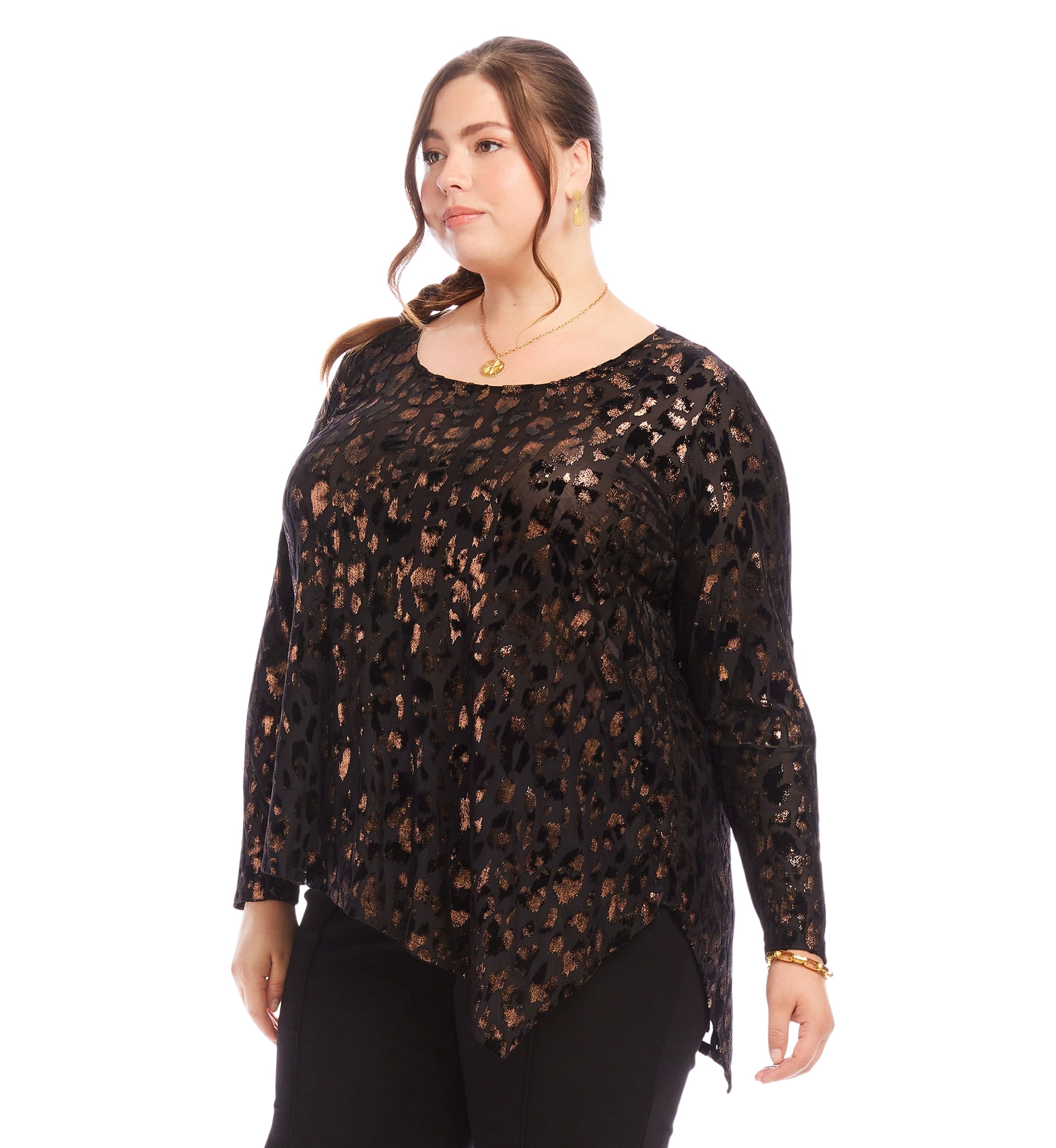 Plus Size Velvet Burnout Asymmetric Top