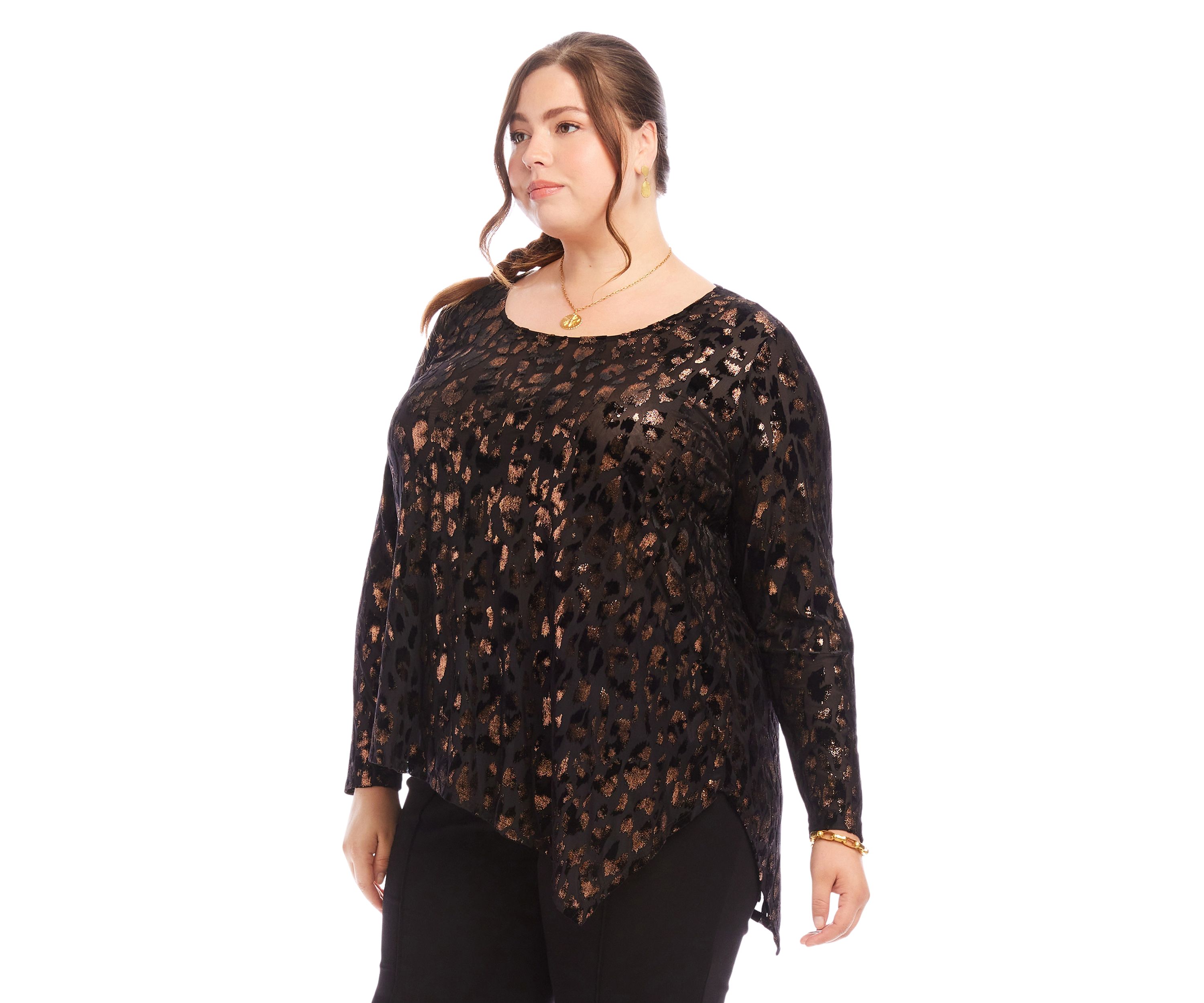 Plus Size Velvet Burnout Asymmetric Top