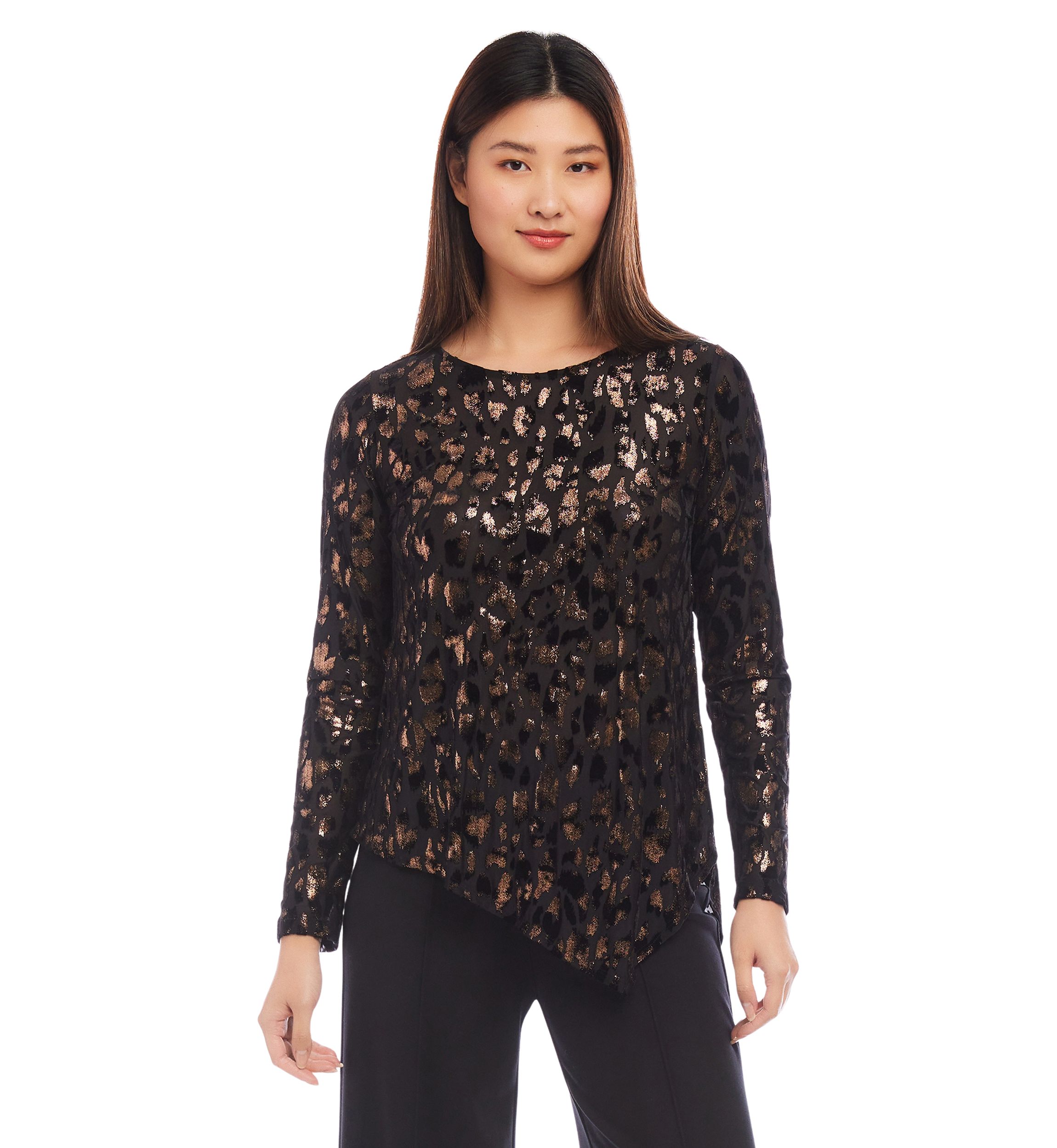 Womens Velvet Burnout Asymmetric Top