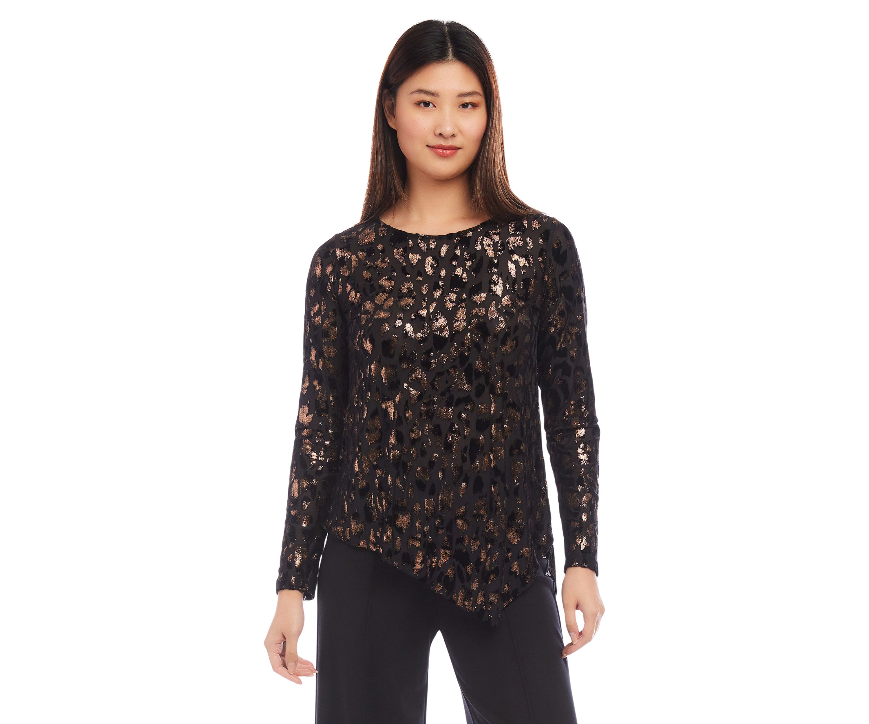 Womens Velvet Burnout Asymmetric Top