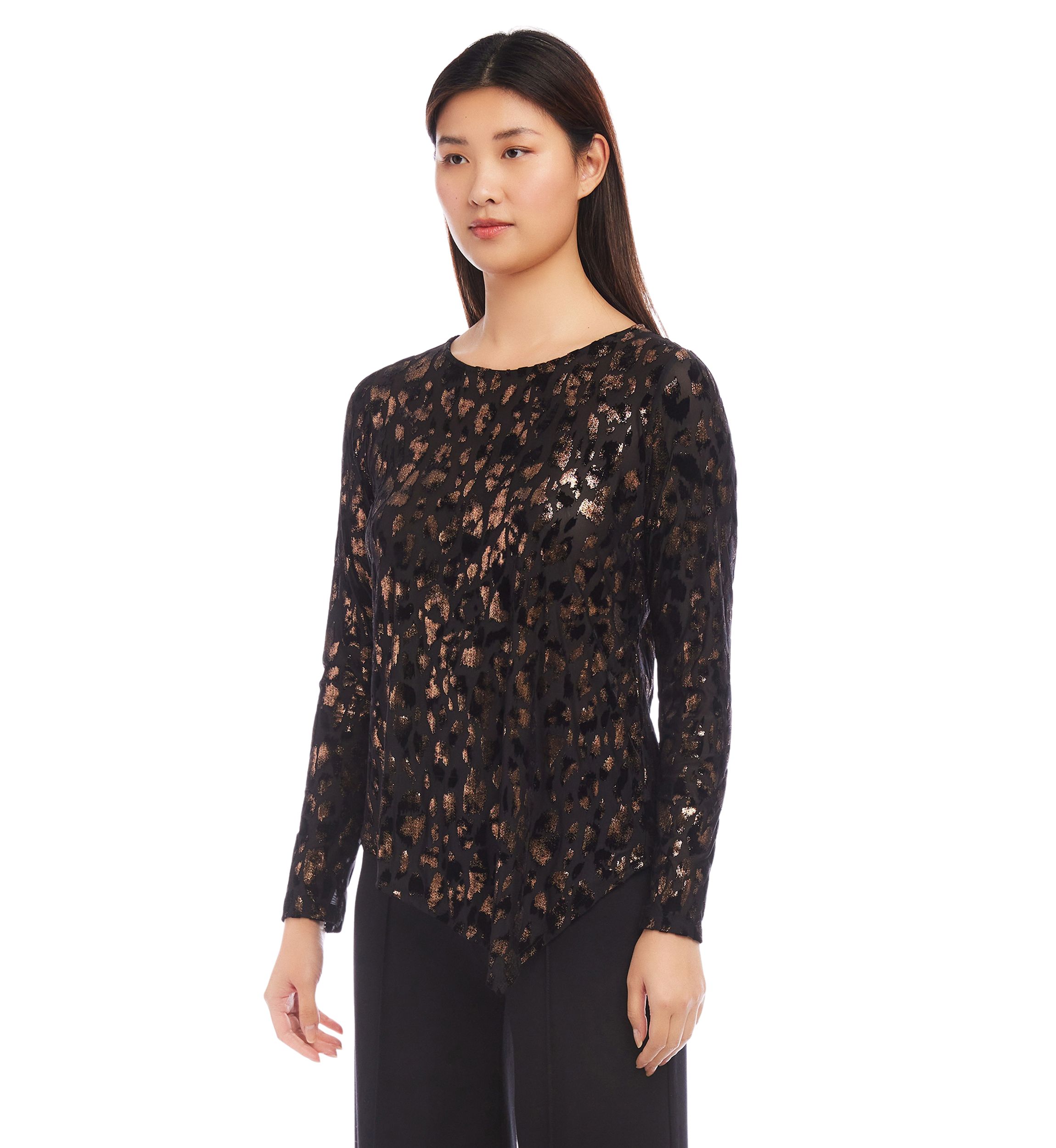 Womens Velvet Burnout Asymmetric Top