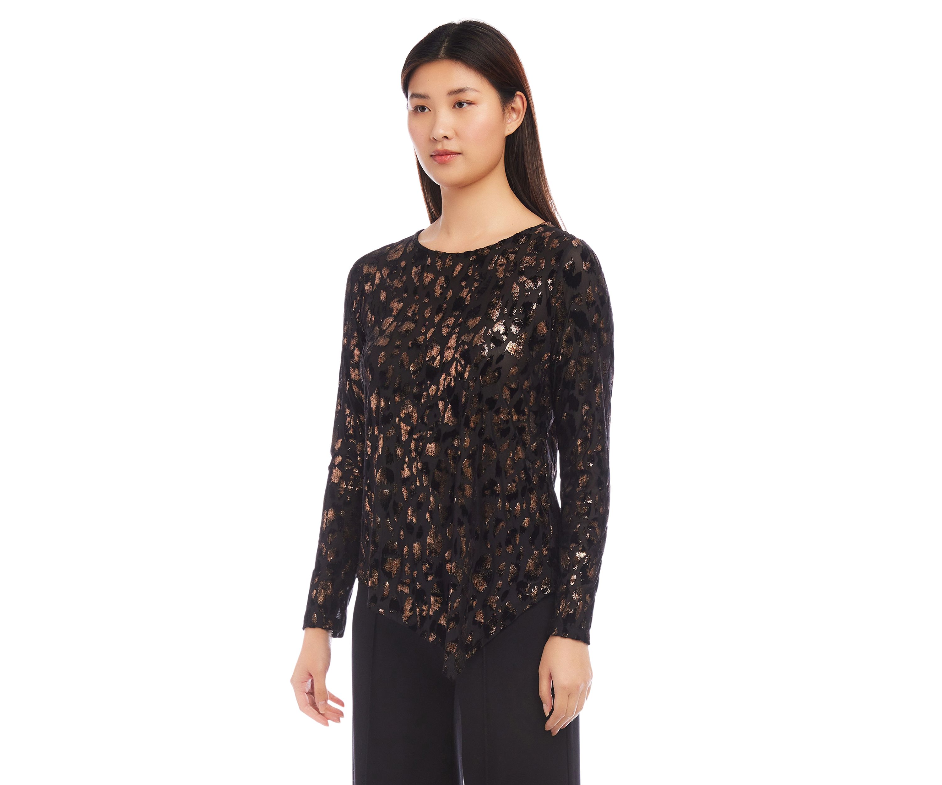 Womens Velvet Burnout Asymmetric Top