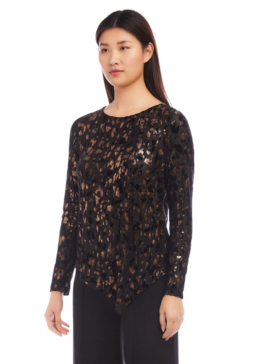 Womens Velvet Burnout Asymmetric Top