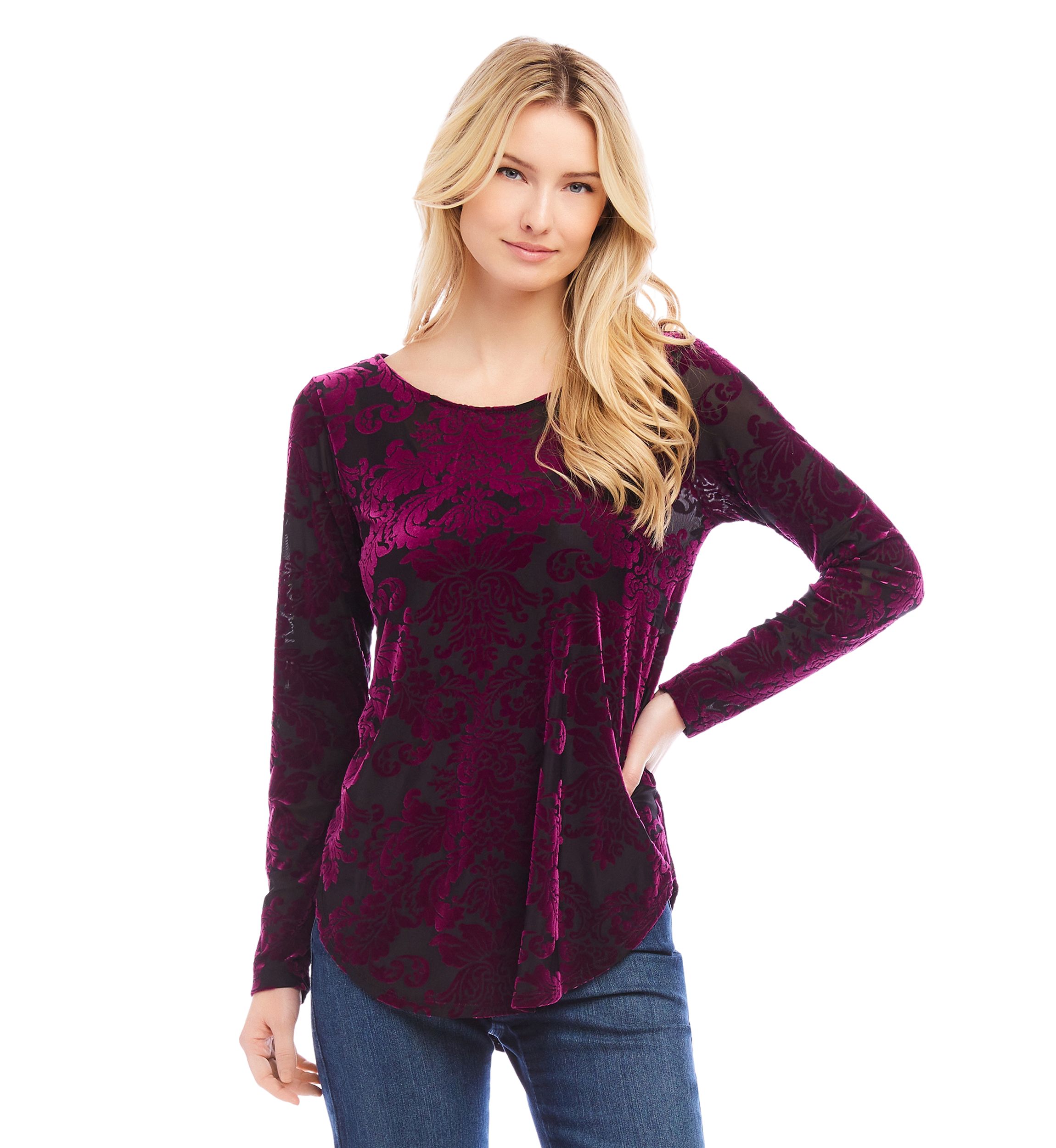 Petite Velvet Burnout Shirttail Top