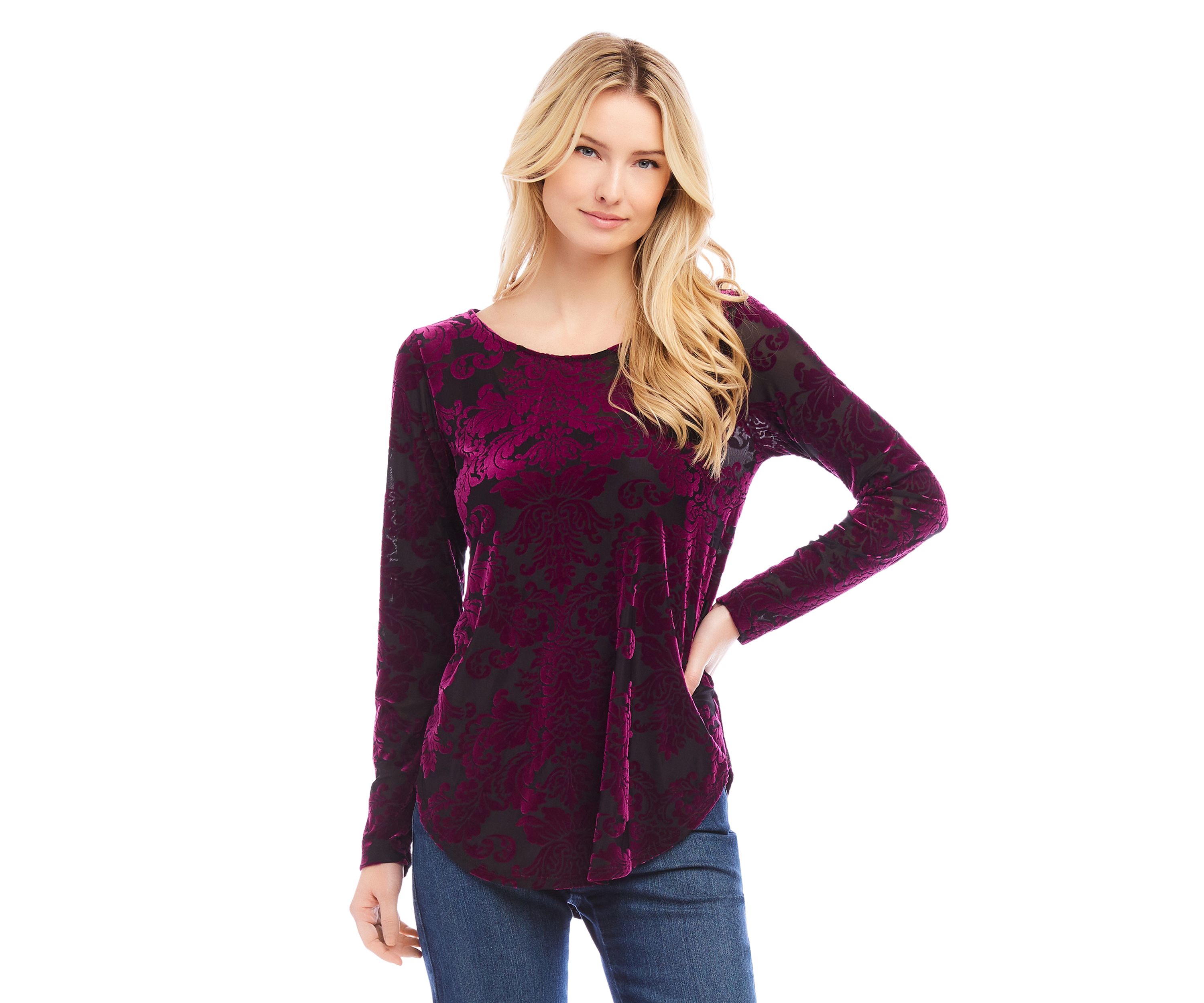 Petite Velvet Burnout Shirttail Top