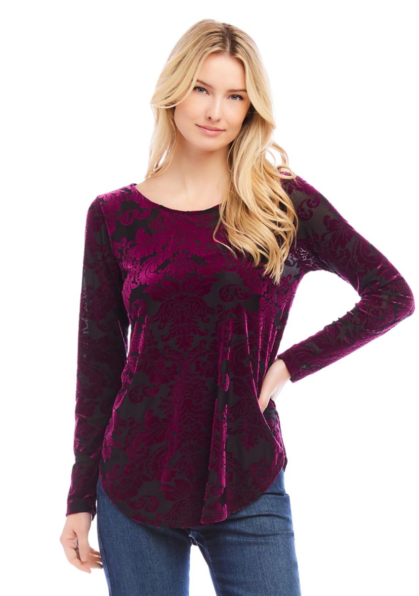 Petite Velvet Burnout Shirttail Top