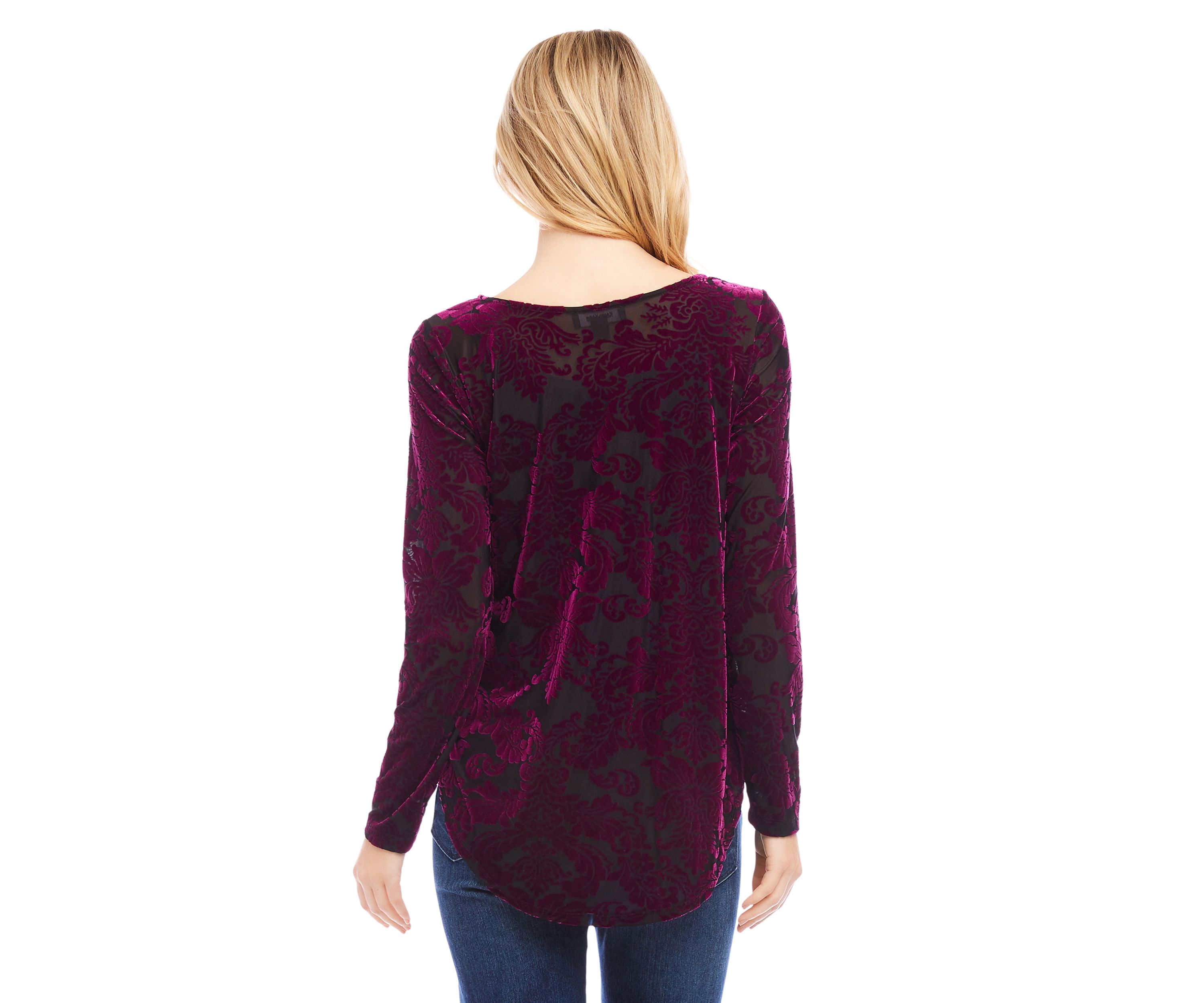Petite Velvet Burnout Shirttail Top