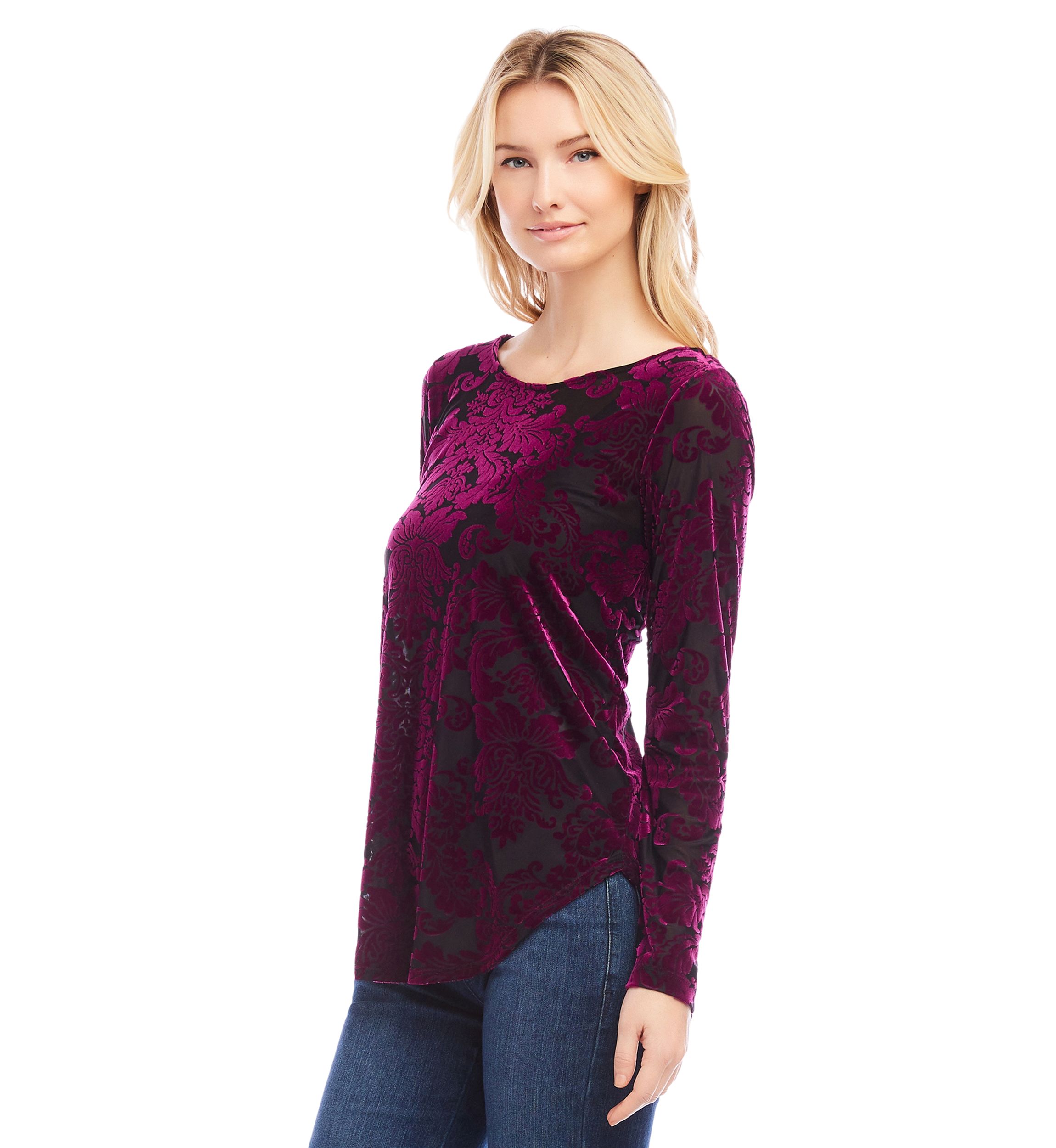 Petite Velvet Burnout Shirttail Top