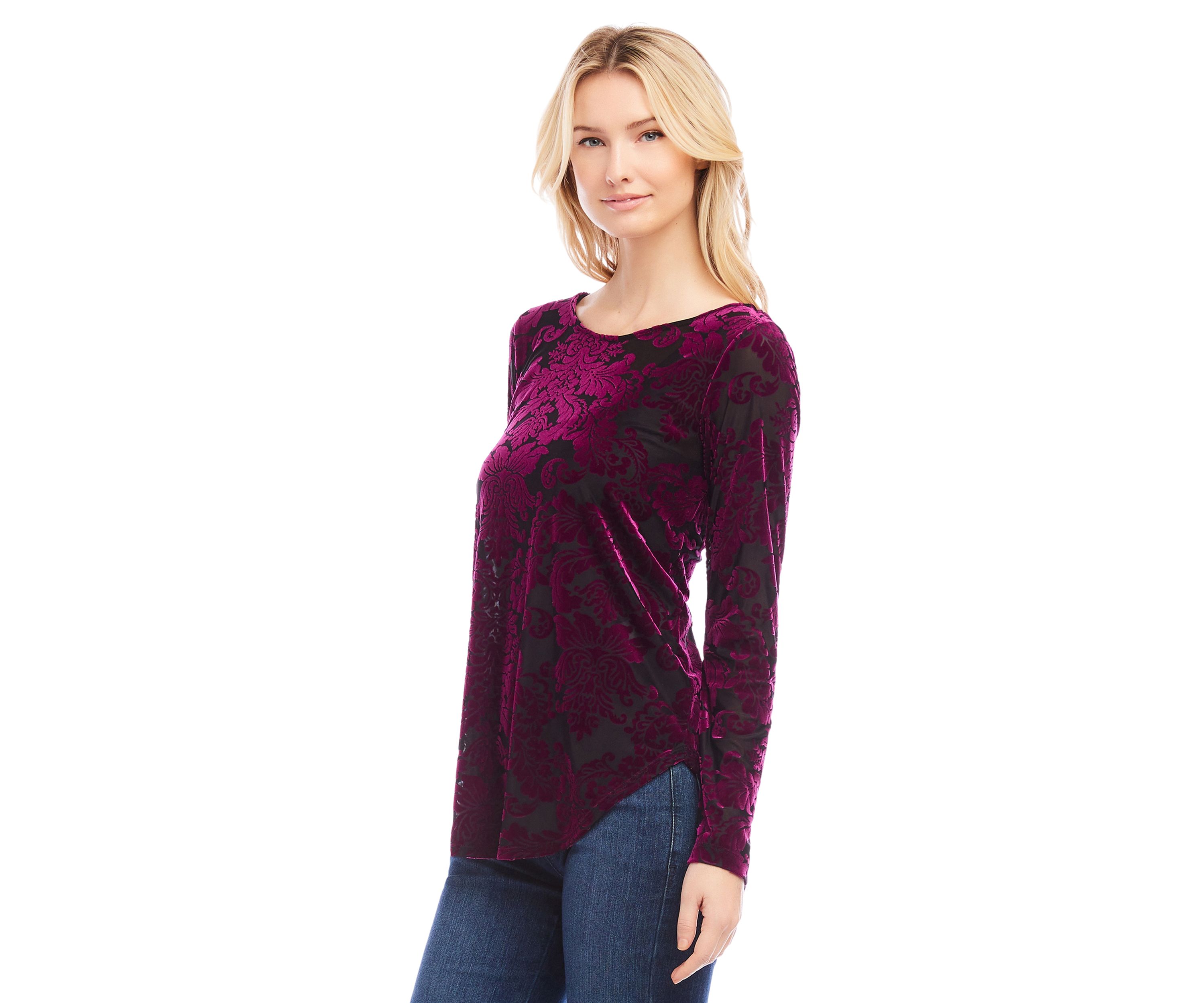 Petite Velvet Burnout Shirttail Top