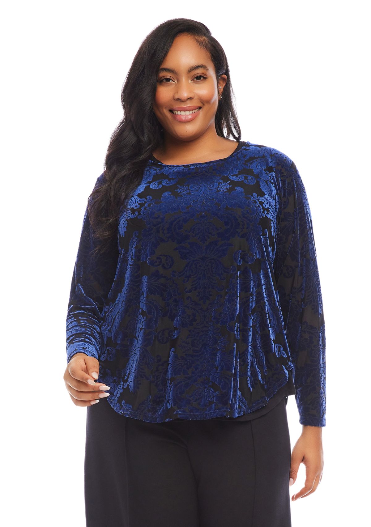 Plus Size Velvet Burnout Shirttail Top