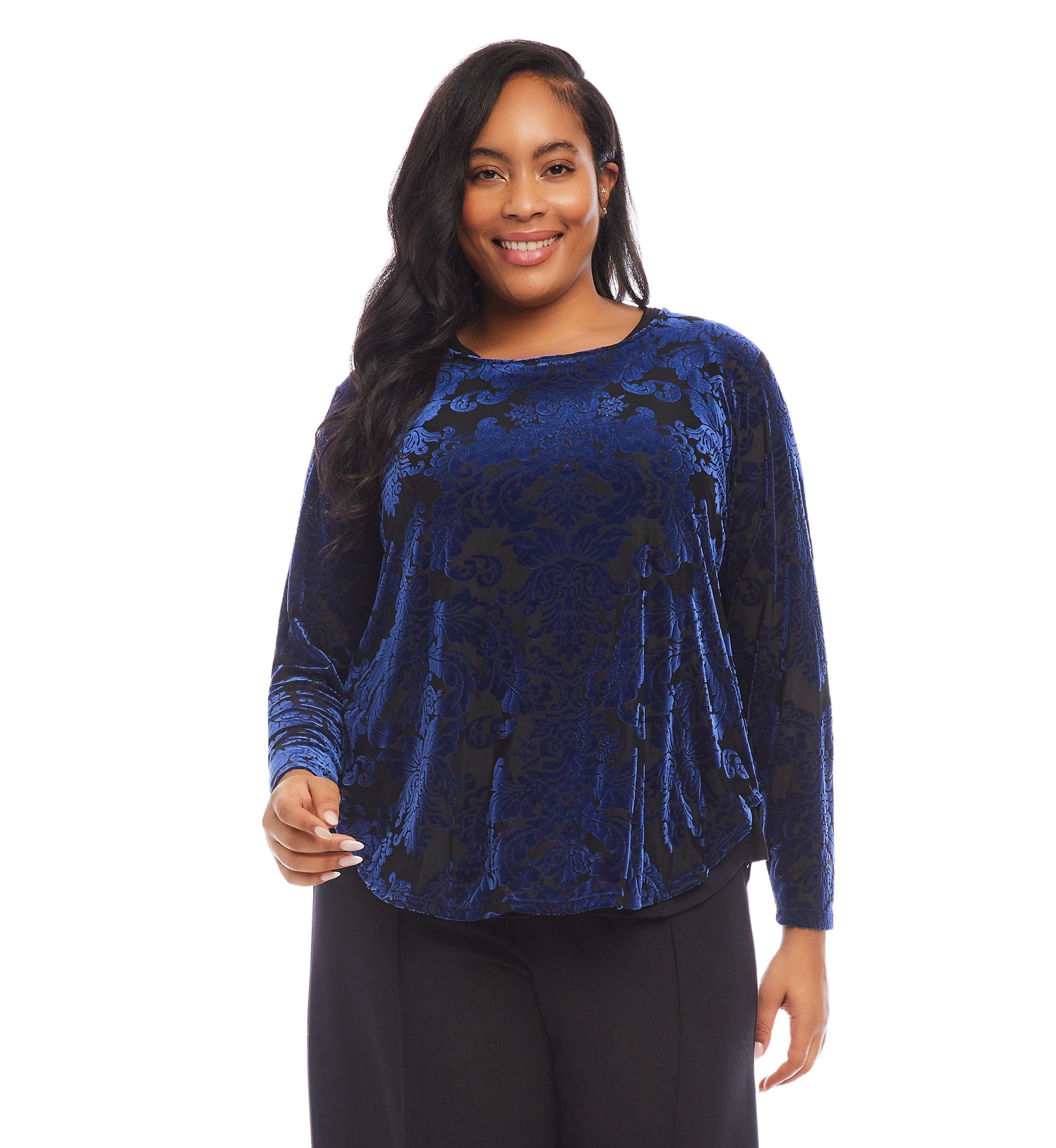 Plus Size Velvet Burnout Shirttail Top