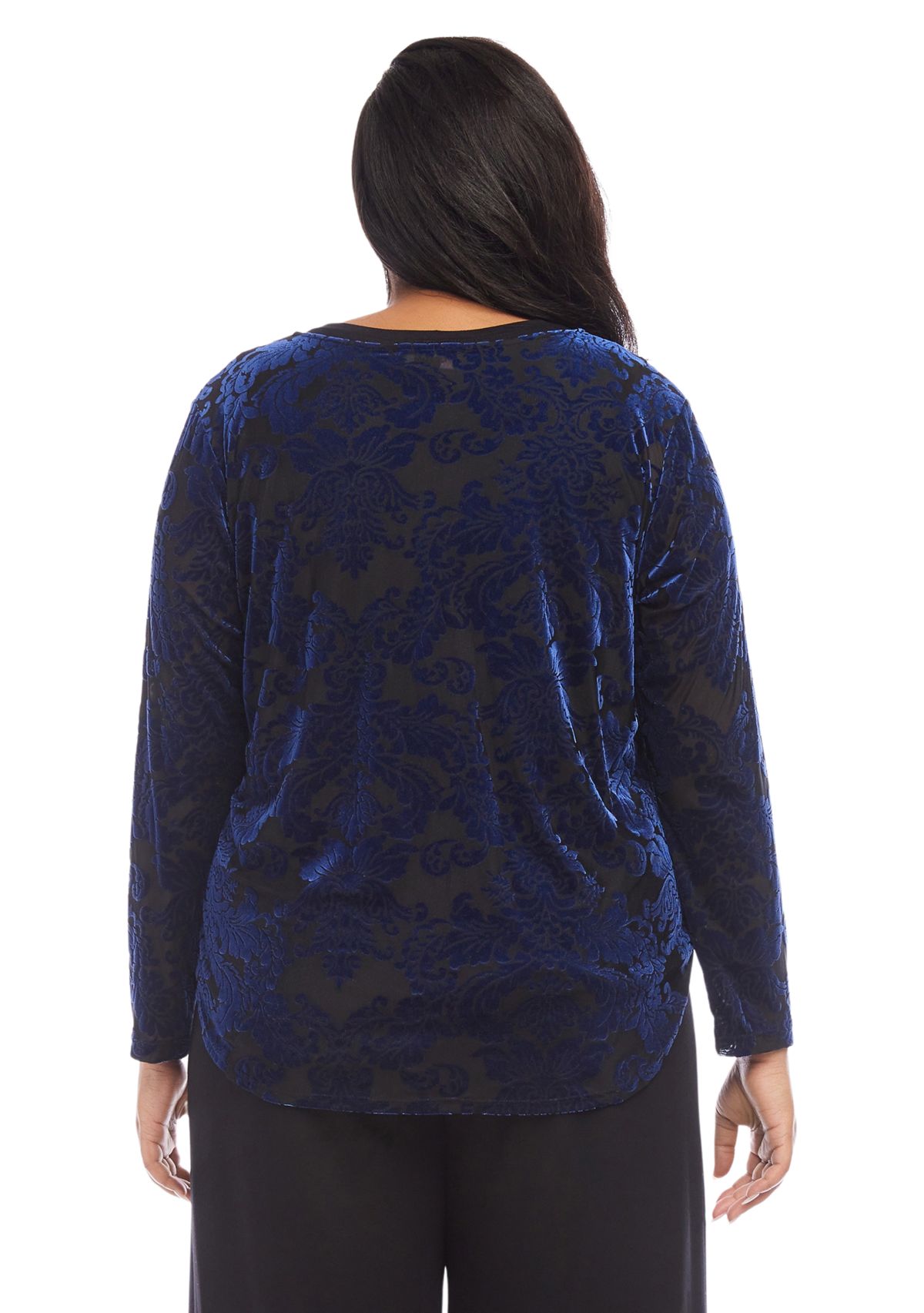 Plus Size Velvet Burnout Shirttail Top