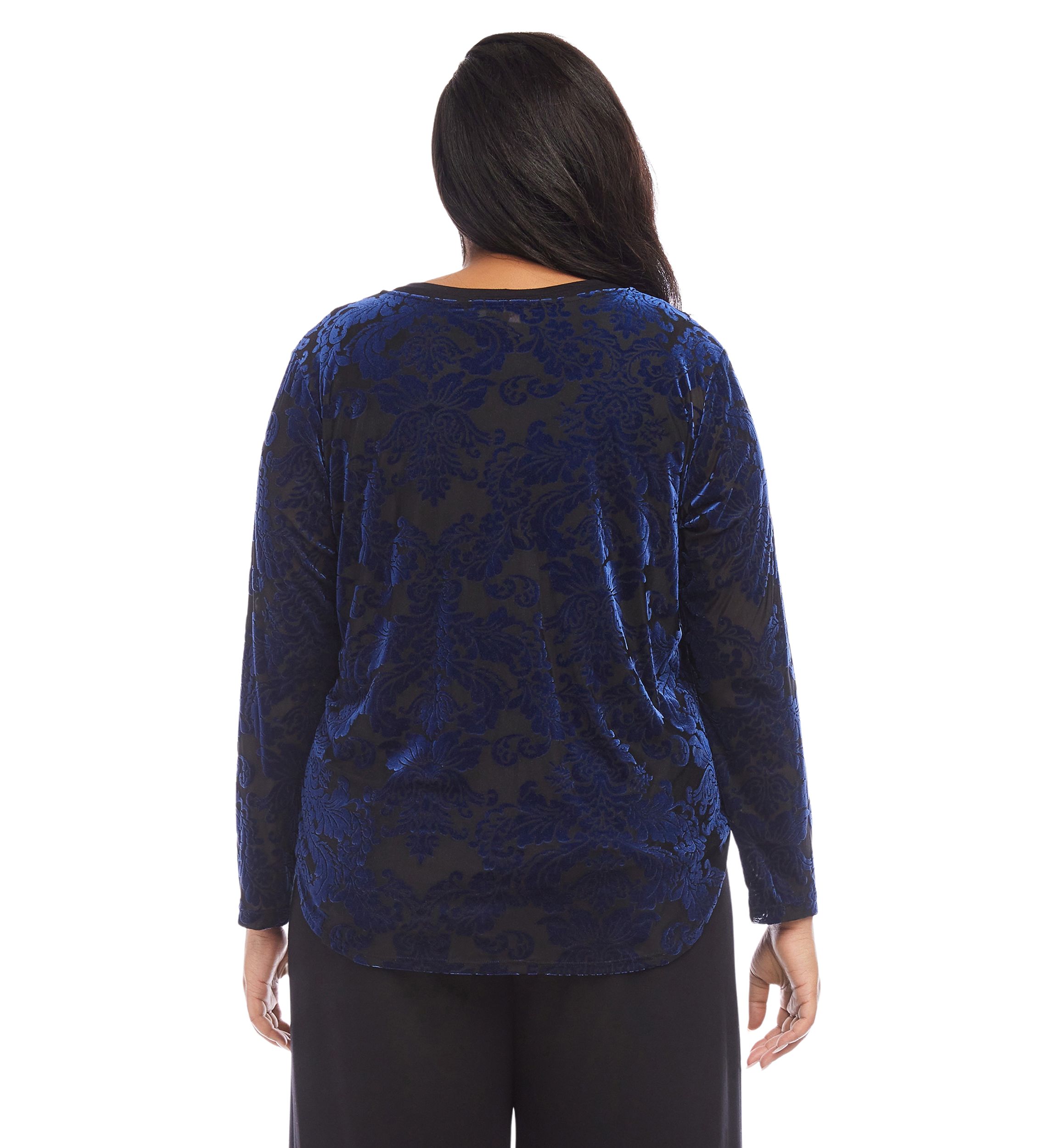 Plus Size Velvet Burnout Shirttail Top
