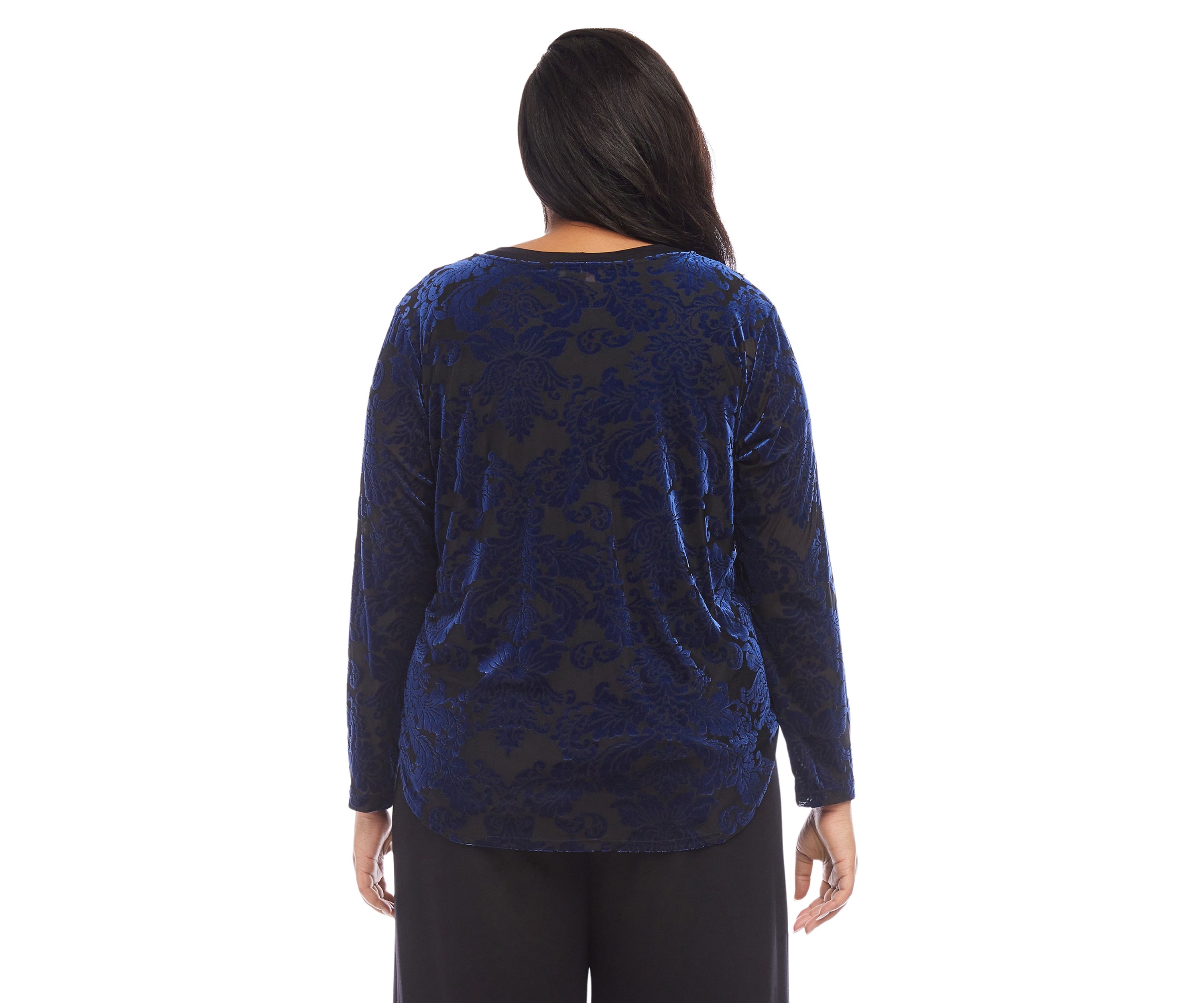 Plus Size Velvet Burnout Shirttail Top