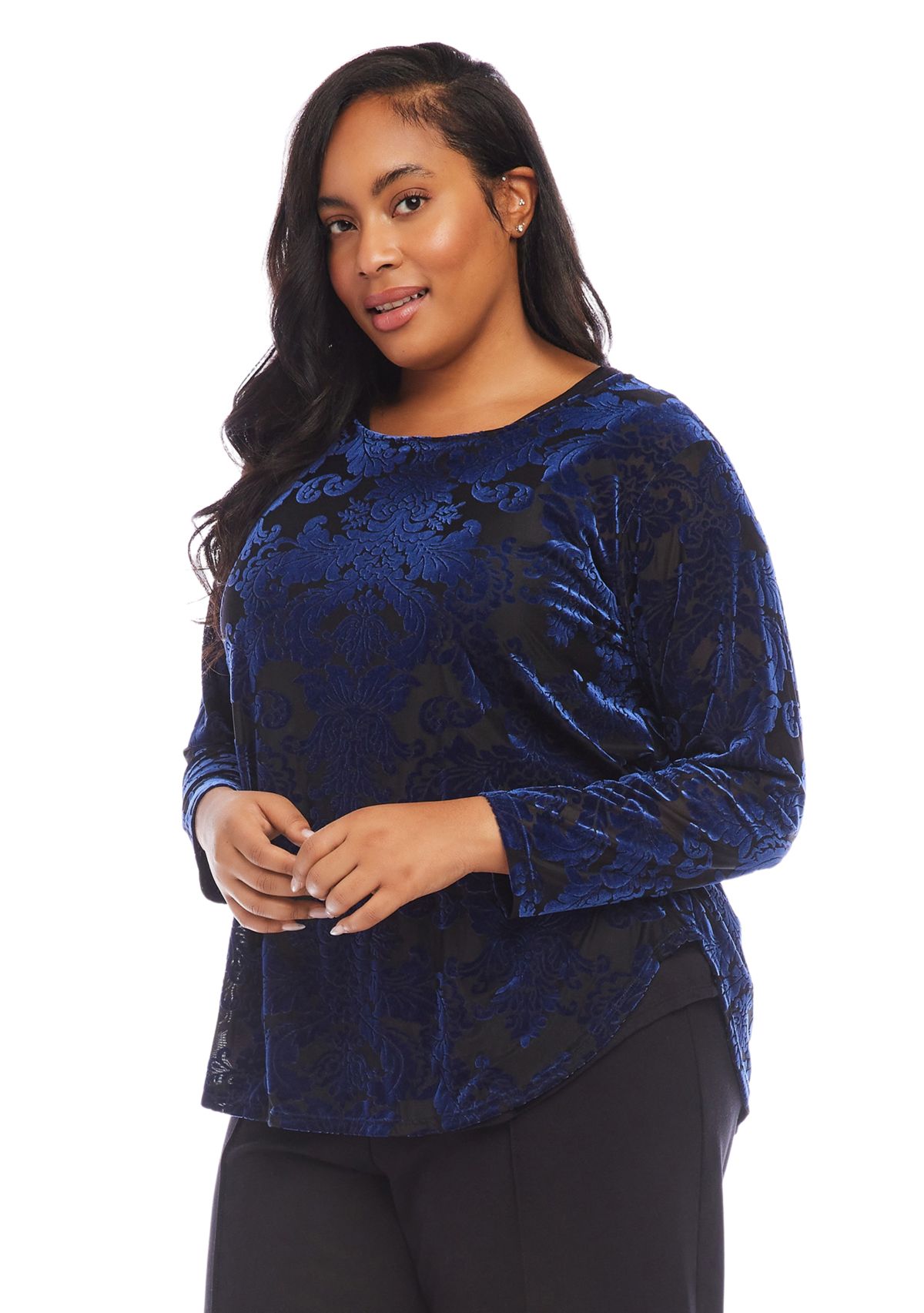 Plus Size Velvet Burnout Shirttail Top