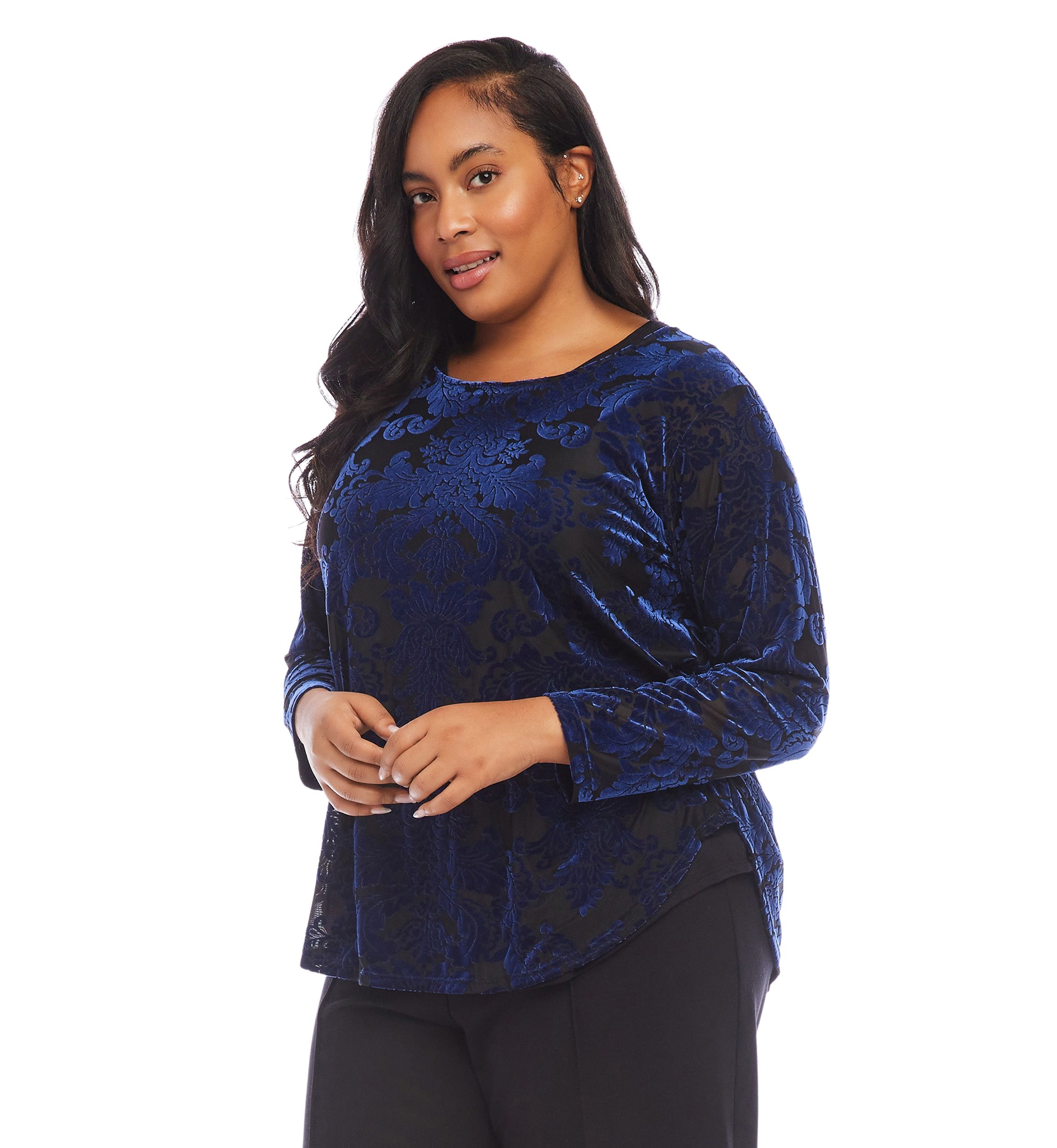 Plus Size Velvet Burnout Shirttail Top