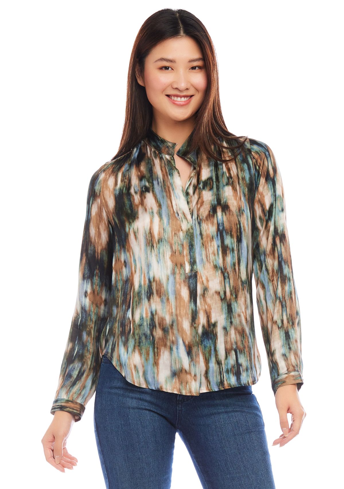 Womens Long Sleeve Placket Top