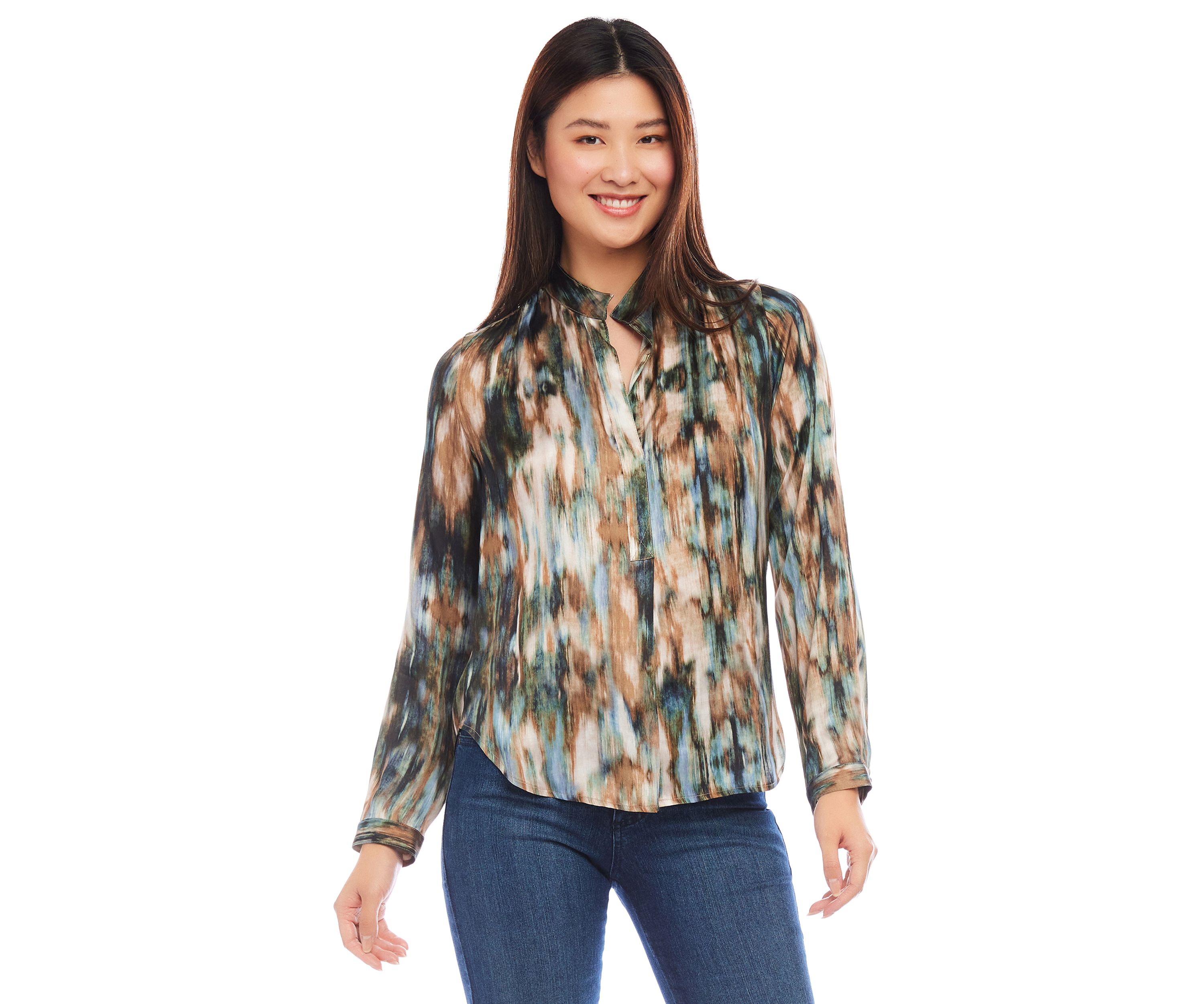 Womens Long Sleeve Placket Top