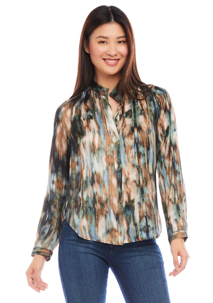 Womens Long Sleeve Placket Top