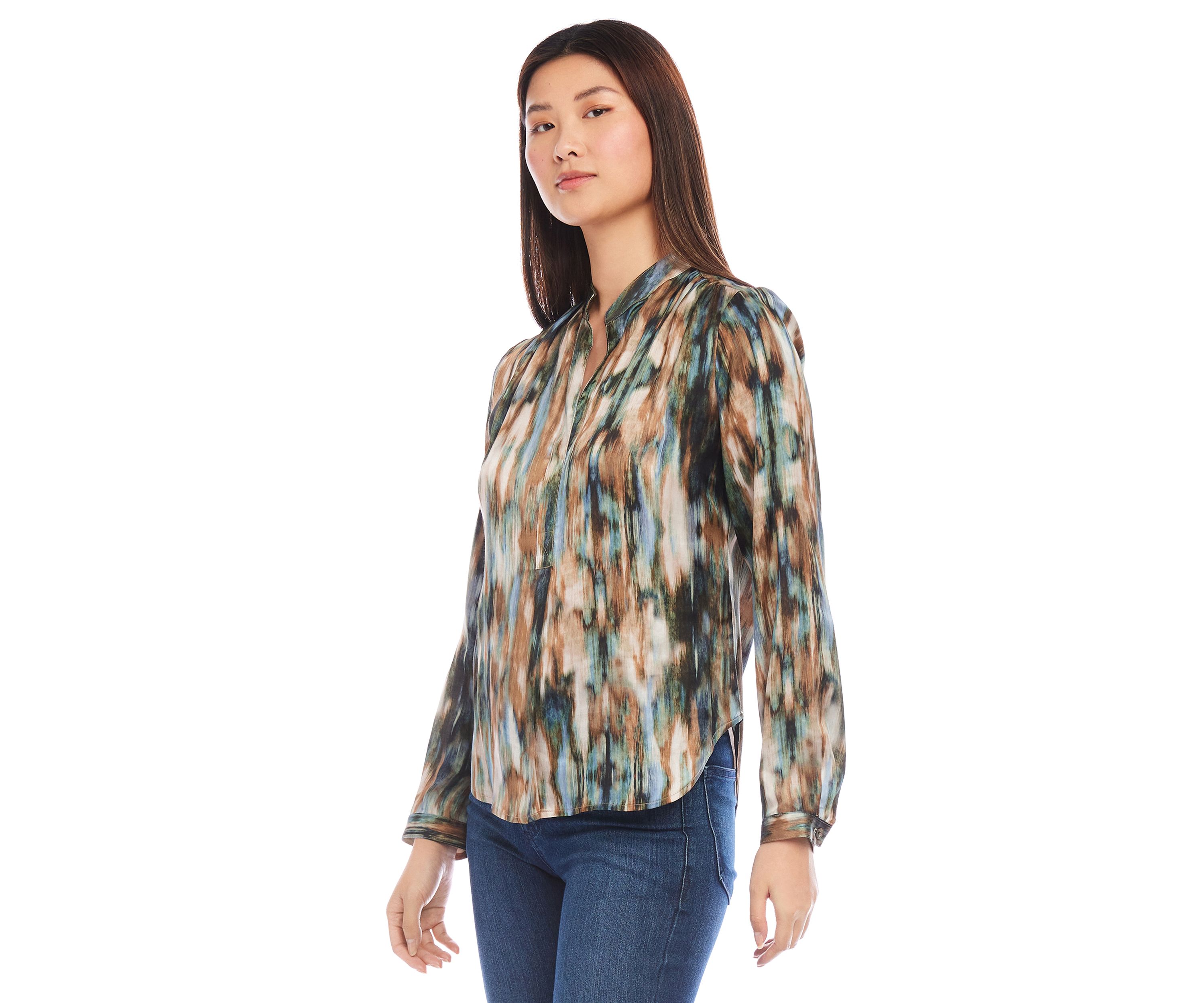 Womens Long Sleeve Placket Top