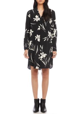 Women's Long Sleeve Floral Crepe Shirtdress