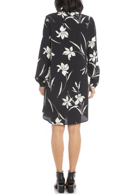 Women's Long Sleeve Floral Crepe Shirtdress