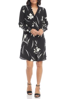 Women's Long Sleeve Floral Crepe Shirtdress