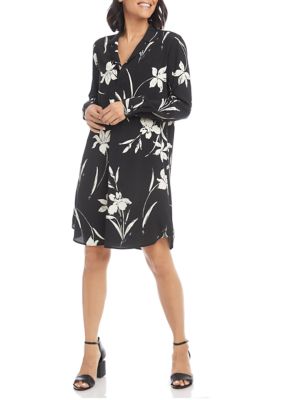 Women's Long Sleeve Floral Crepe Shirtdress