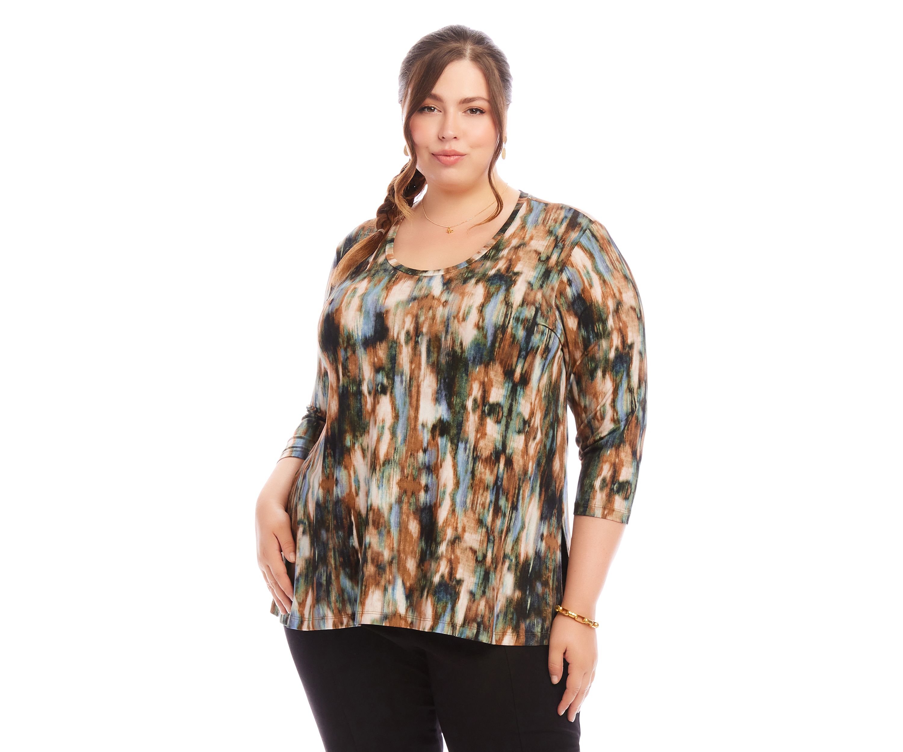 Plus Size 3/4 Sleeve Side Slit Top