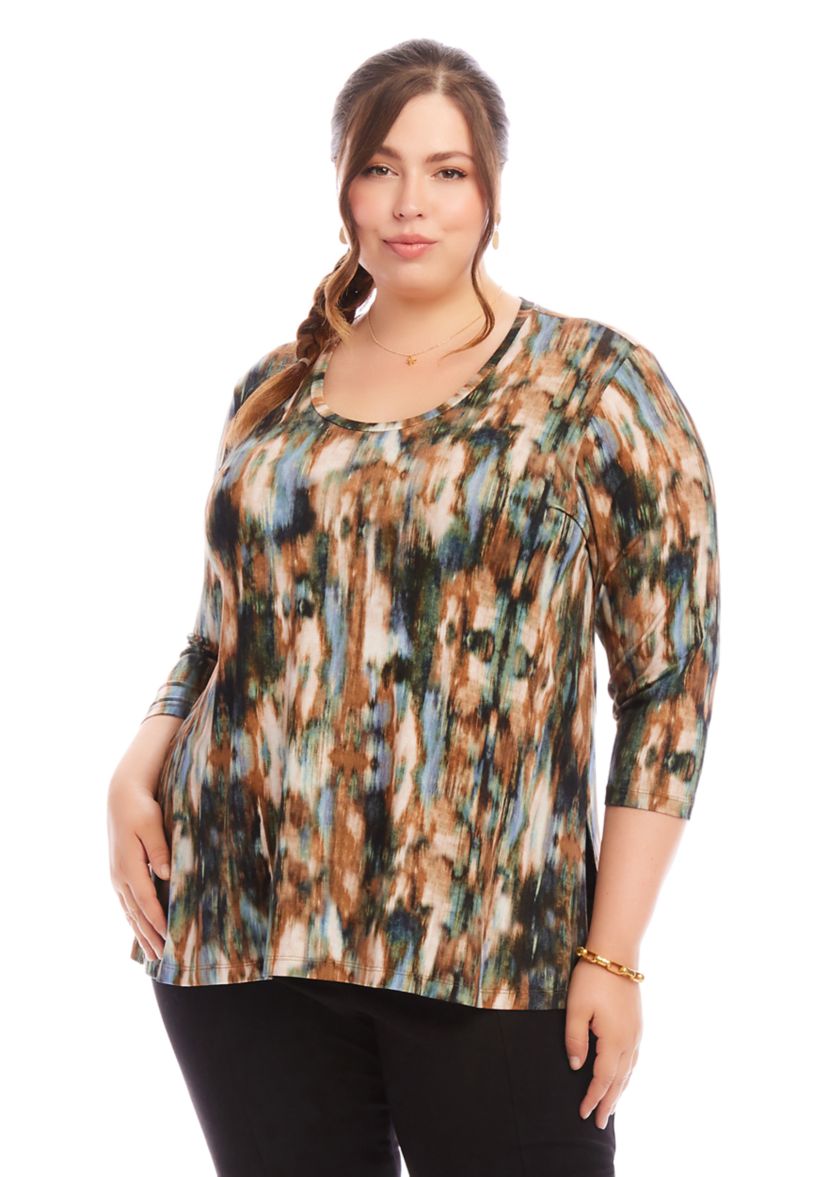 Plus Size 3/4 Sleeve Side Slit Top