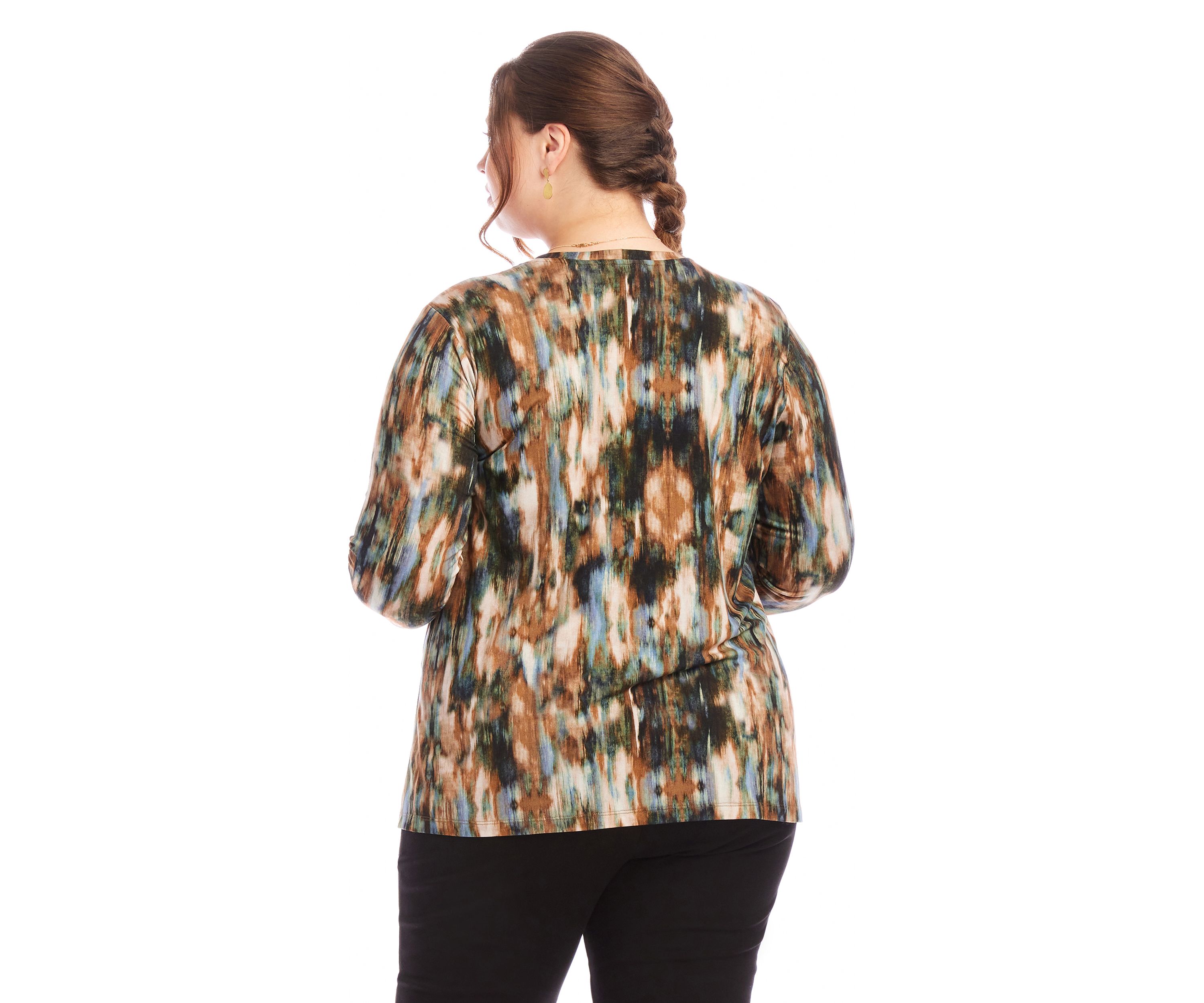 Plus Size 3/4 Sleeve Side Slit Top