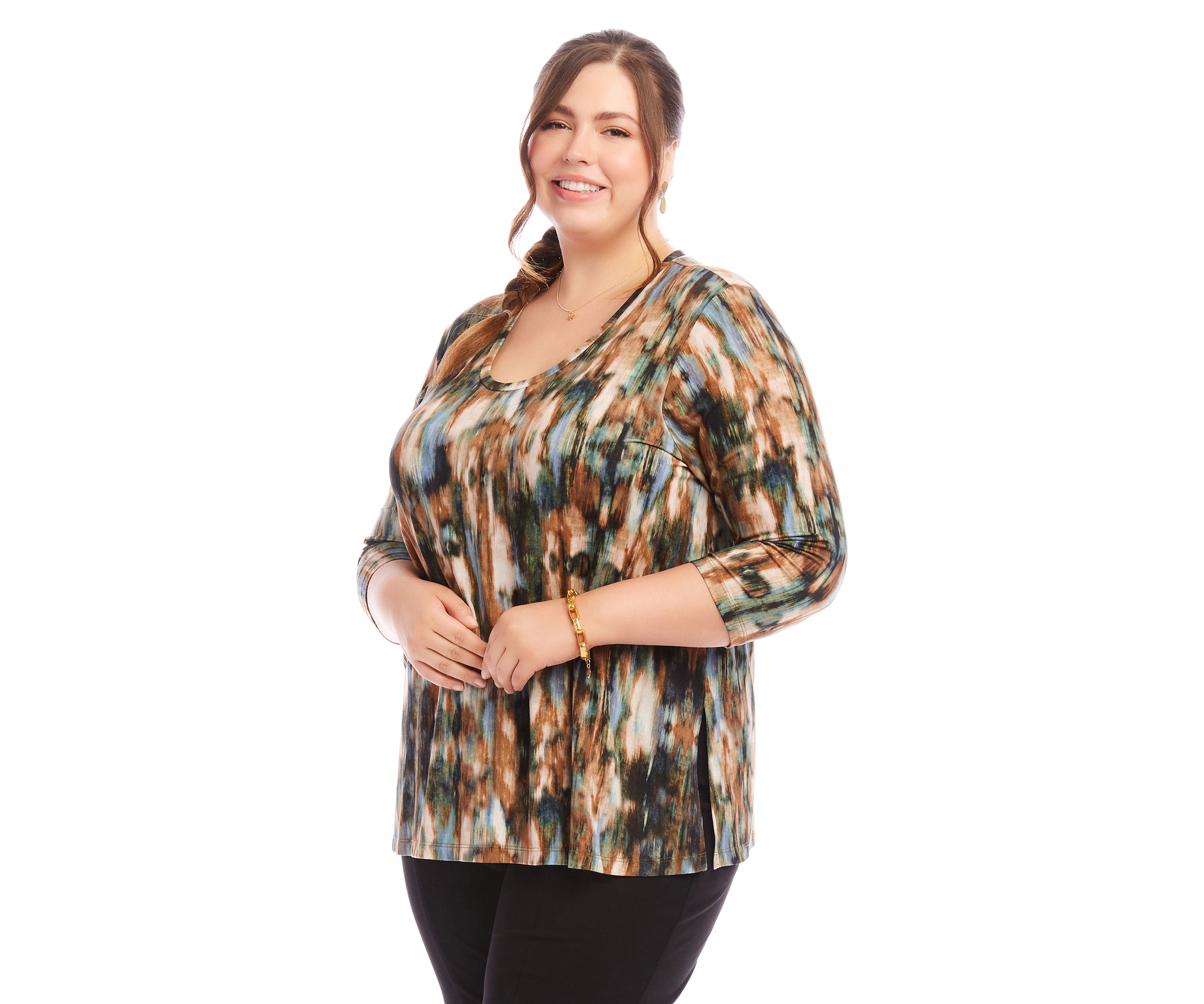 Plus Size 3/4 Sleeve Side Slit Top
