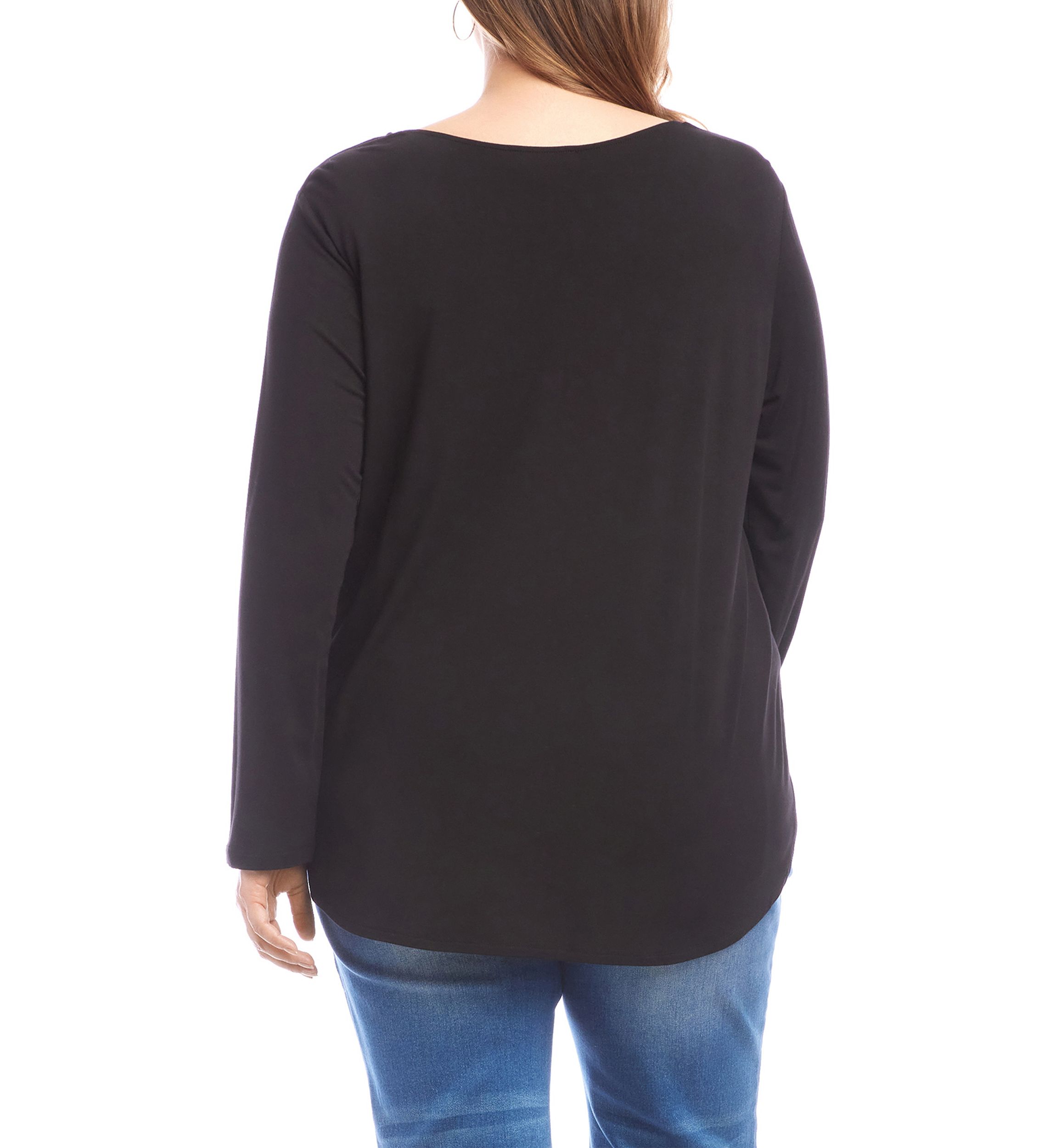 Plus Size Long Sleeve Embellished Shirttail Top