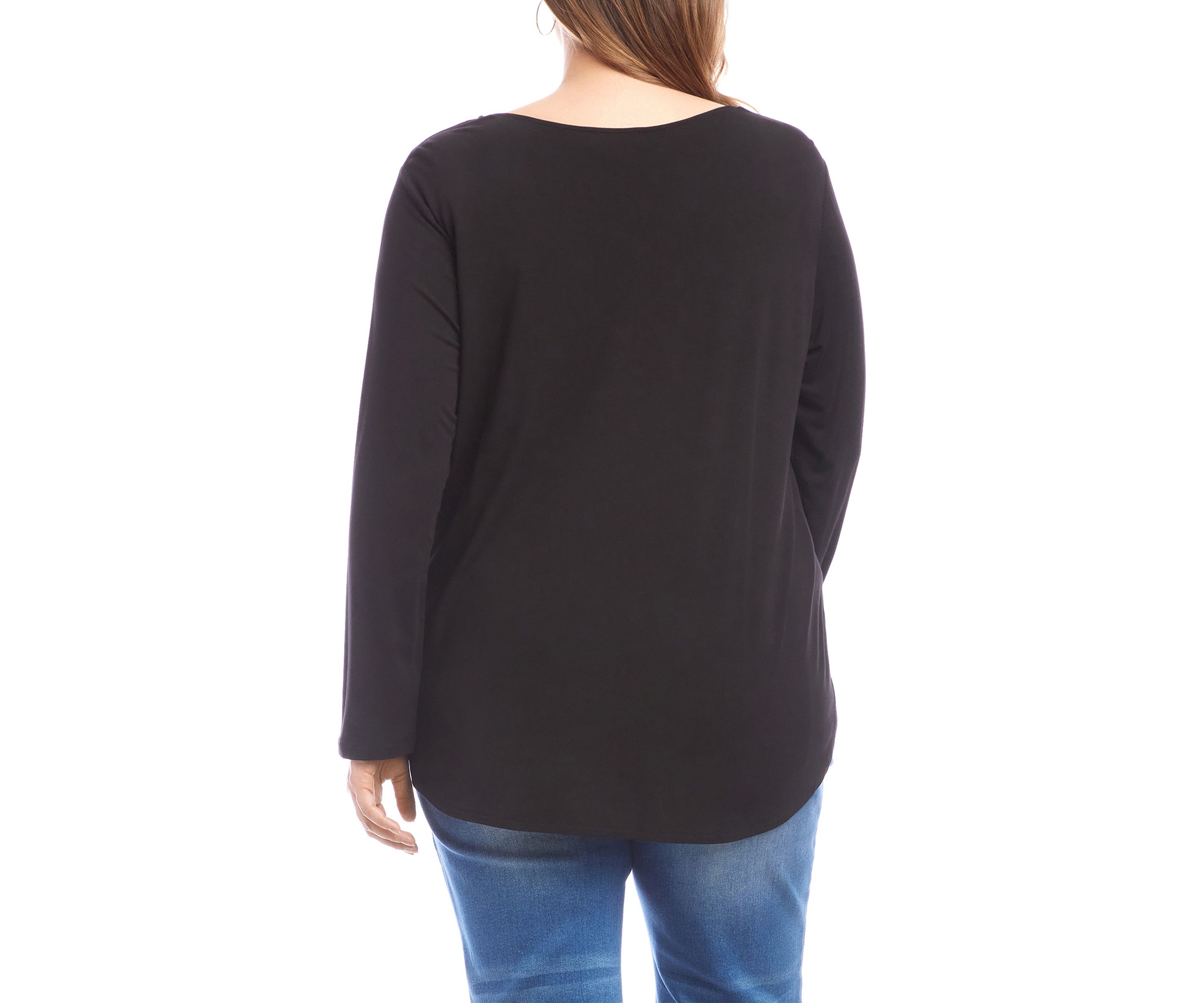 Plus Size Long Sleeve Embellished Shirttail Top