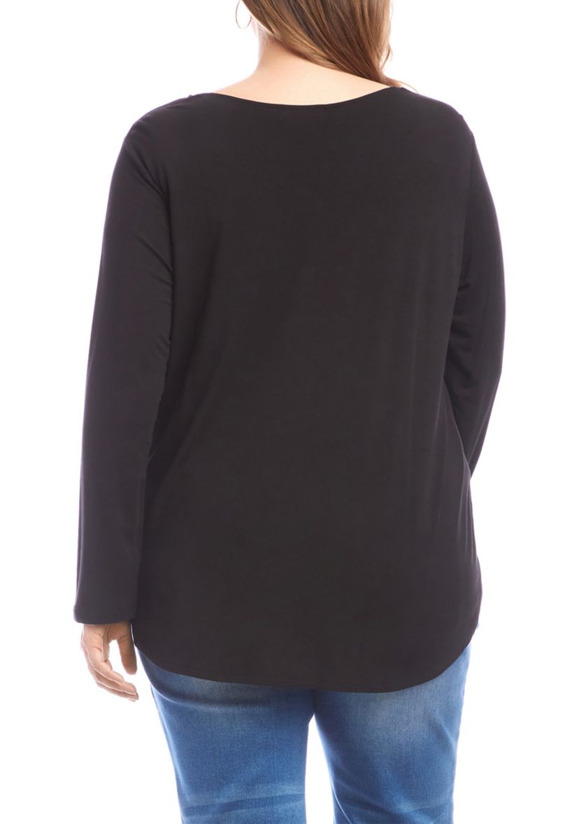 Plus Size Long Sleeve Embellished Shirttail Top