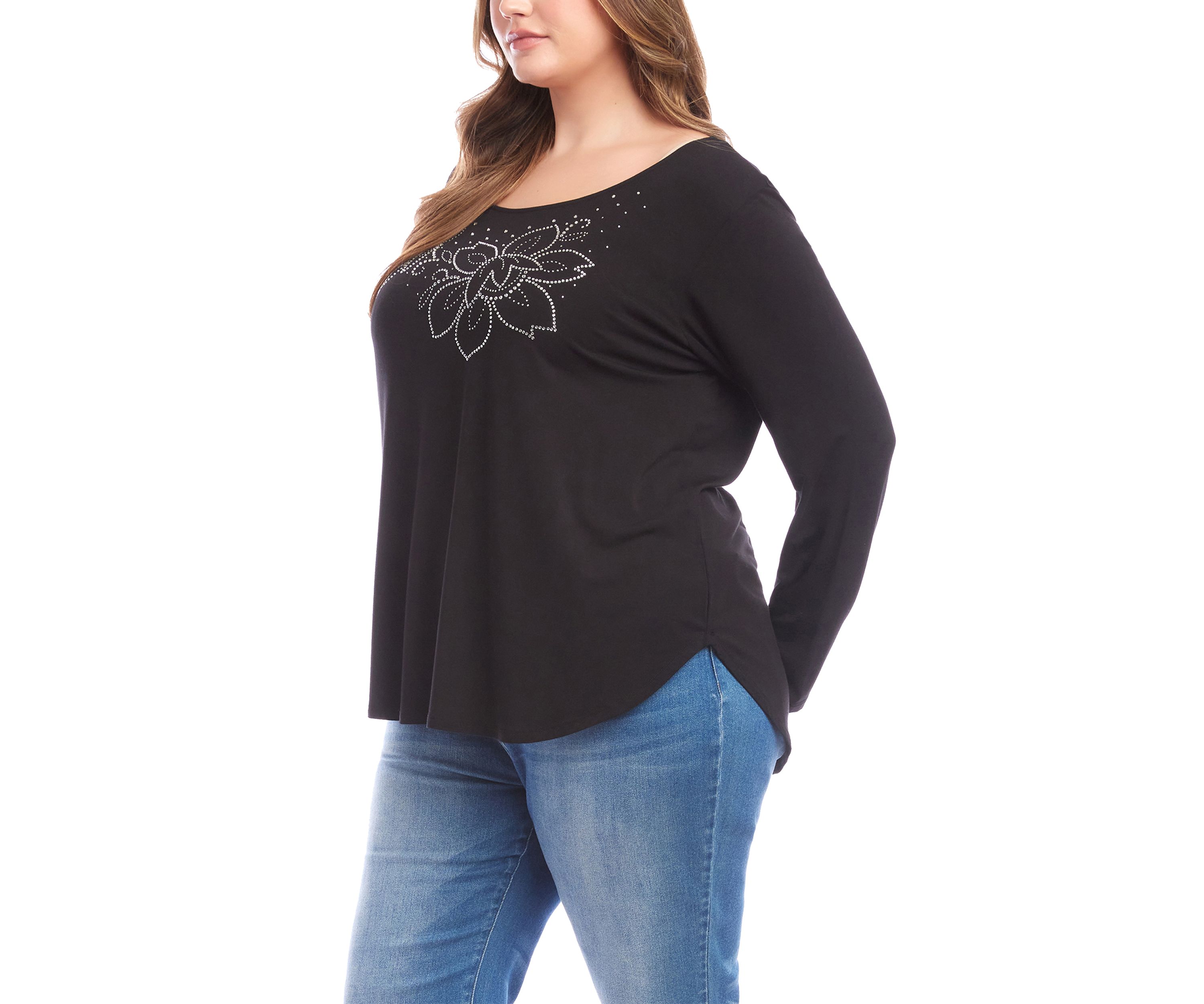 Plus Size Long Sleeve Embellished Shirttail Top