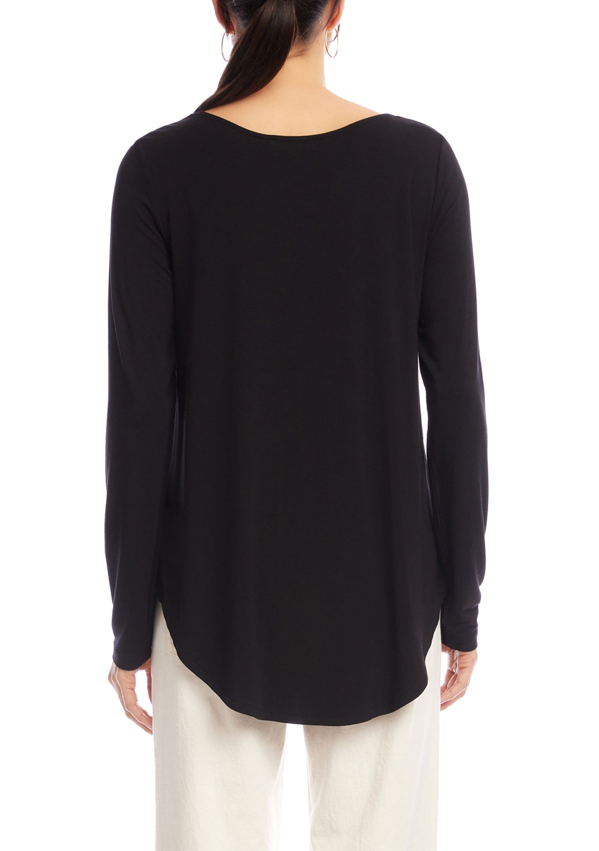 Womens Long Sleeve Embellished Shirttail Top