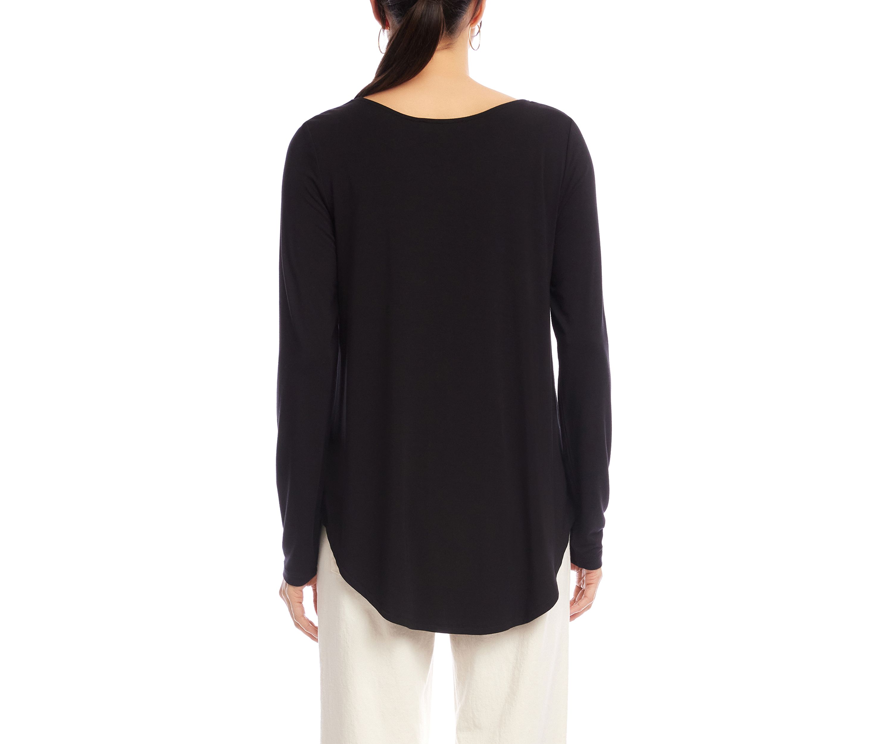 Womens Long Sleeve Embellished Shirttail Top