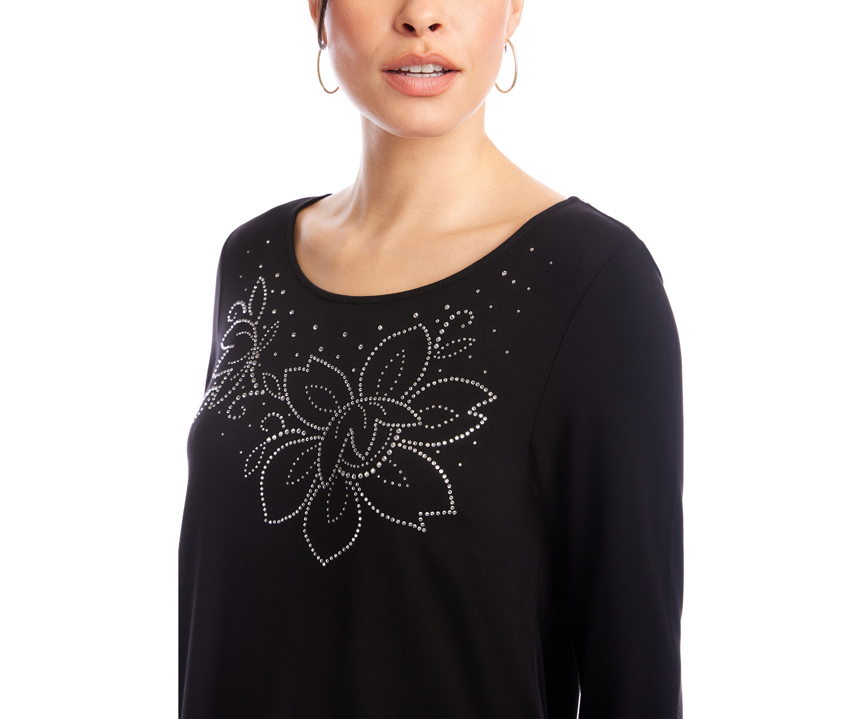 Womens Long Sleeve Embellished Shirttail Top